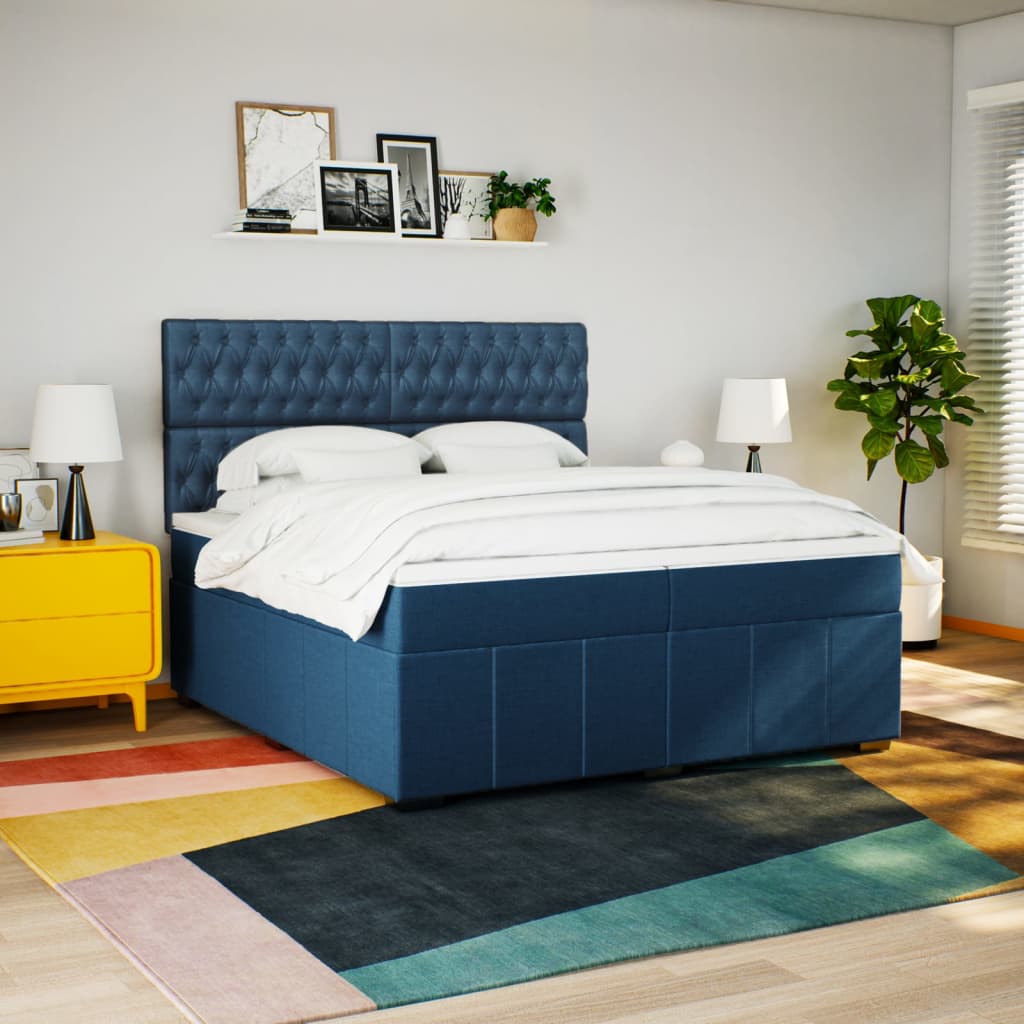Maison Exclusive - Sommier à lattes de lit avec matelas Bleu 200x200 cm Tissu - 3