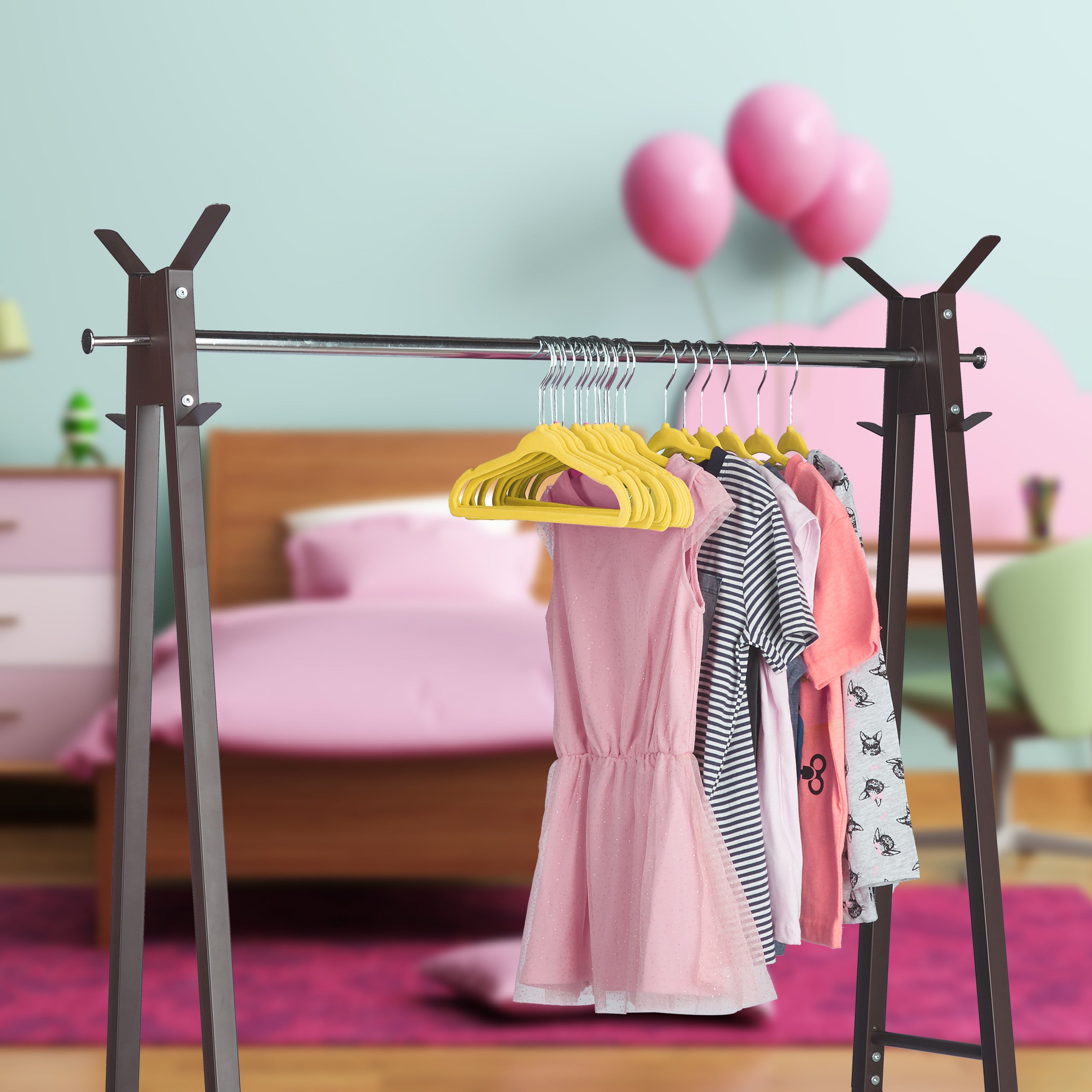 100 x Cintres enfants antidérapant vêtements bébé enfant velours, crochet 360°, jaune, 18 x 28 x 0,5 cm, Relaxdays - 2