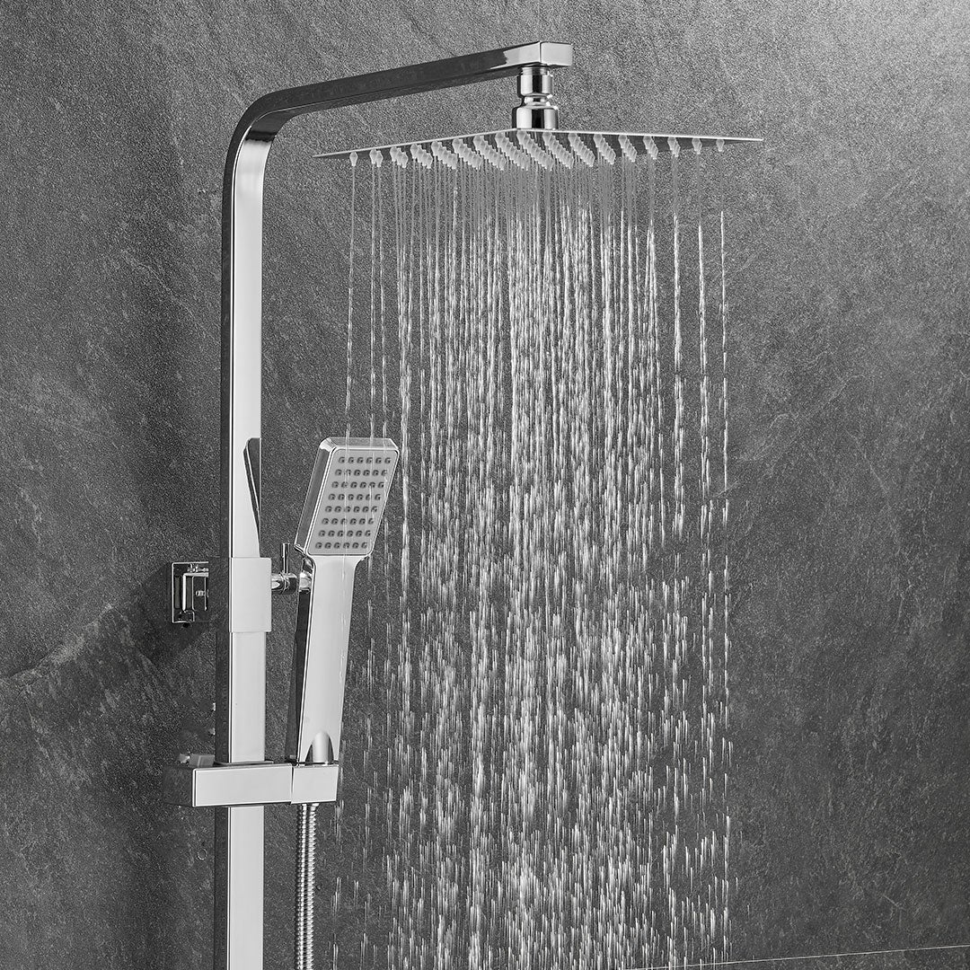 Valaz Barra de ducha monomando cuadrada ajustable hasta 120CM cromada - Serie Segura - 20cm - 3