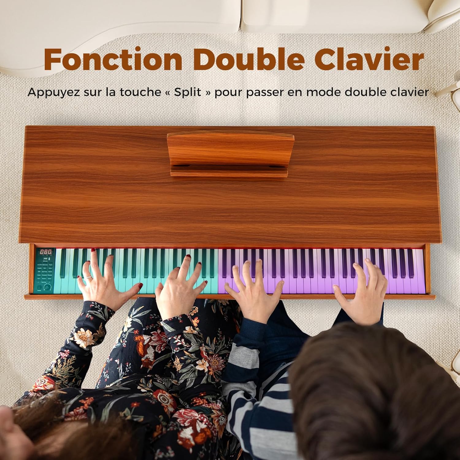 Piano Numérique 88 Touches Pondérées, Triple Pédalier, 2 Haut-parleurs, Casque, Connexion MIDI et Pupitre pour Débutants - 5