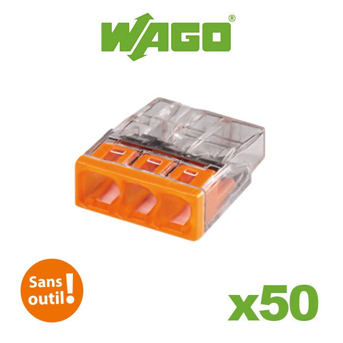 Pot de 50 mini bornes WAGO S2273, 3 entrées, 24 A, 450 V, boîtier transparent, connexion PUSH WIRE®, 0,5-2,5 mm², compact - 2