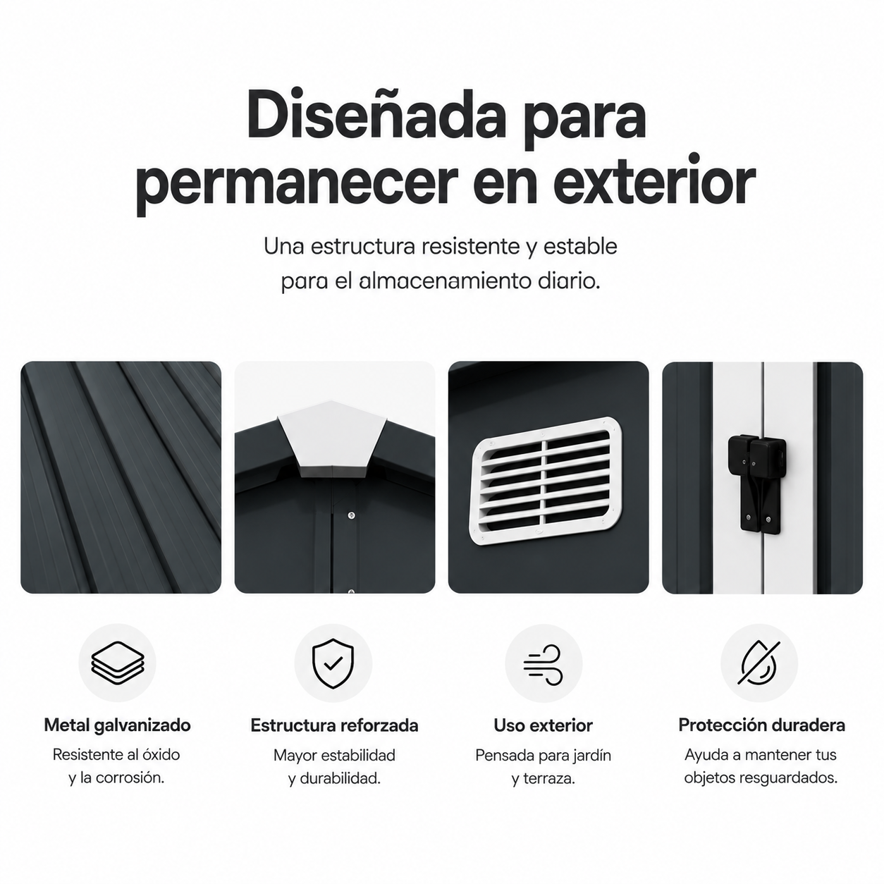 Caseta Metálica Exterior Puerta Doble Abatible Y Techo Inclinado 201,5 × 155,5 × 190 cm - 4
