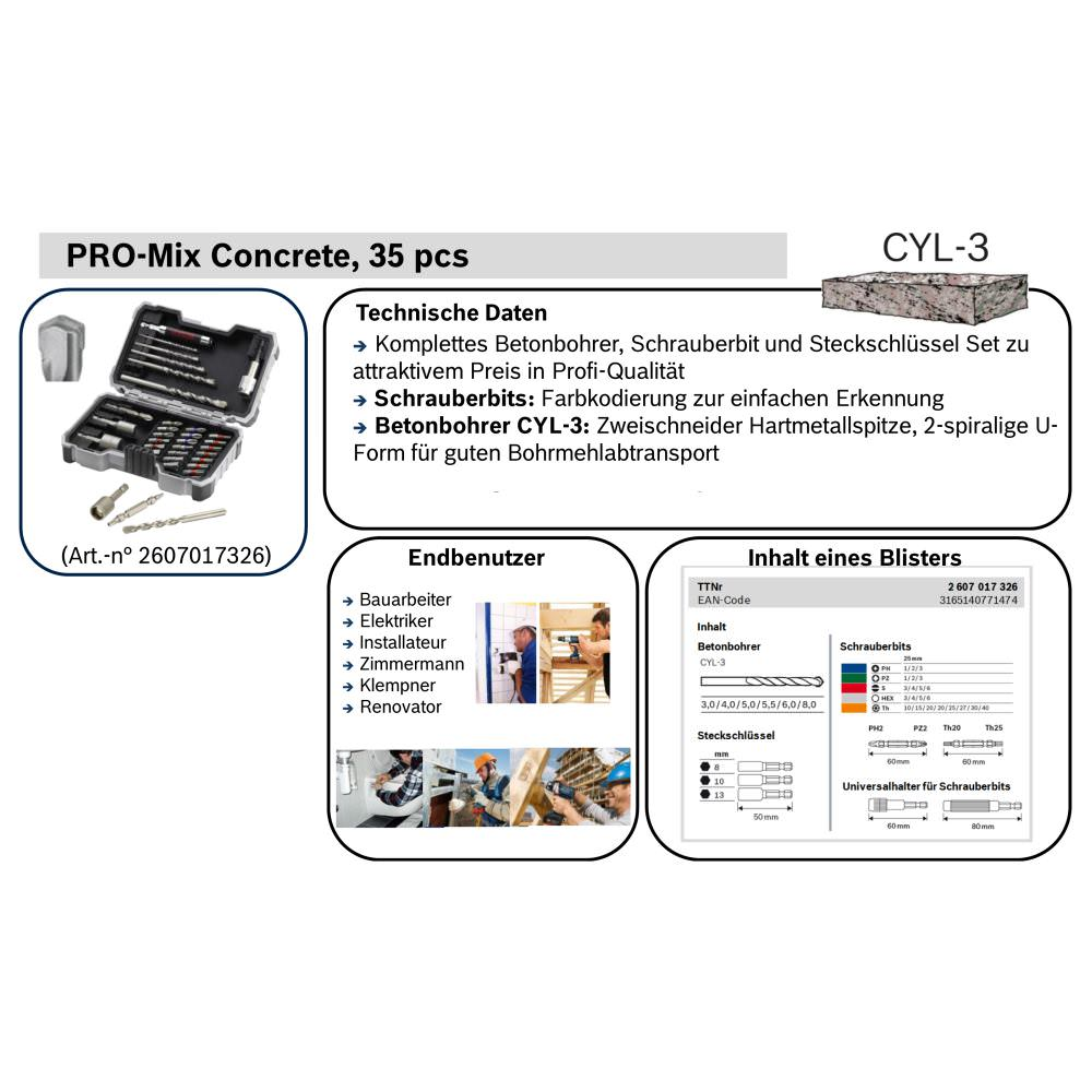 Coffret de 35 pièces de vissage pour la maçonnerie, embouts et forets - BOSCH BOS-607017326 - 5