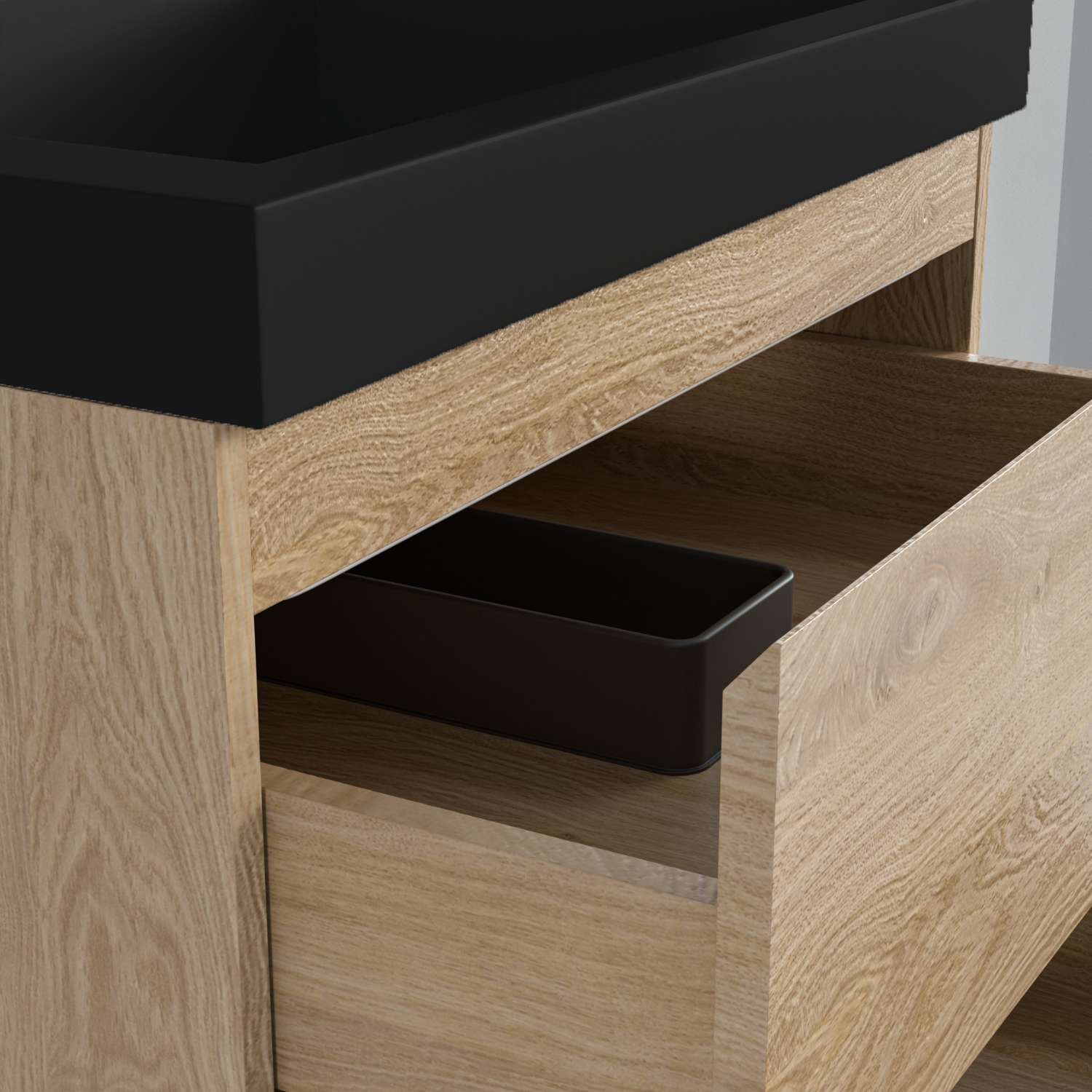 Ensemble meuble vasque 60 cm avec colonne - LOMAZOO Avalon - chêne clair - lavabo noir - 4