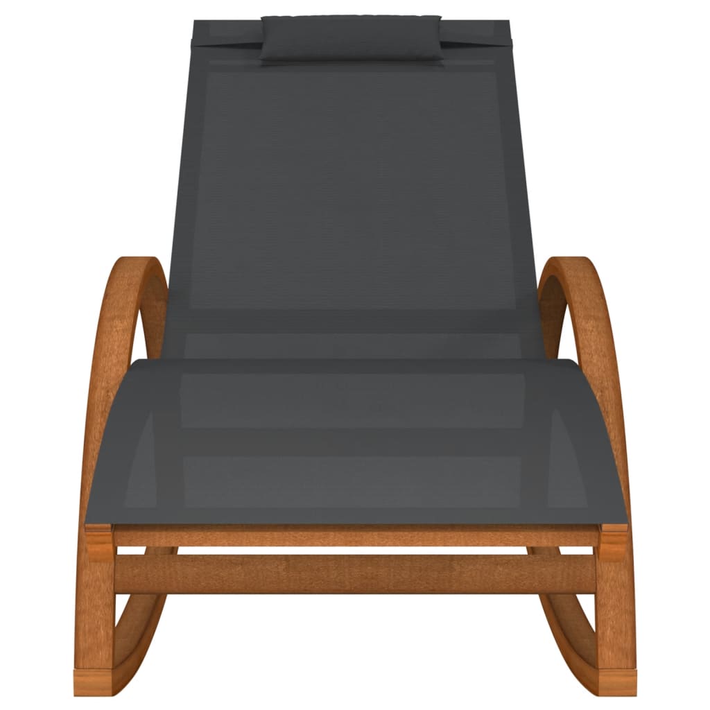 Chaise à bascule | Rocking chair | Fauteuil à bascule textilène gris et bois de peuplier massif159483 - 3
