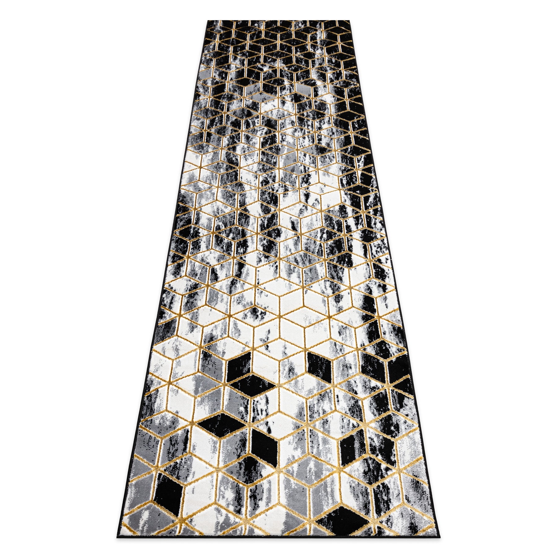 Dywan, Chodnik GLOSS nowoczesny 409A 82 Sześcian, stylowy, glamour, art deco czarny / szary / złoty 70x300 cm