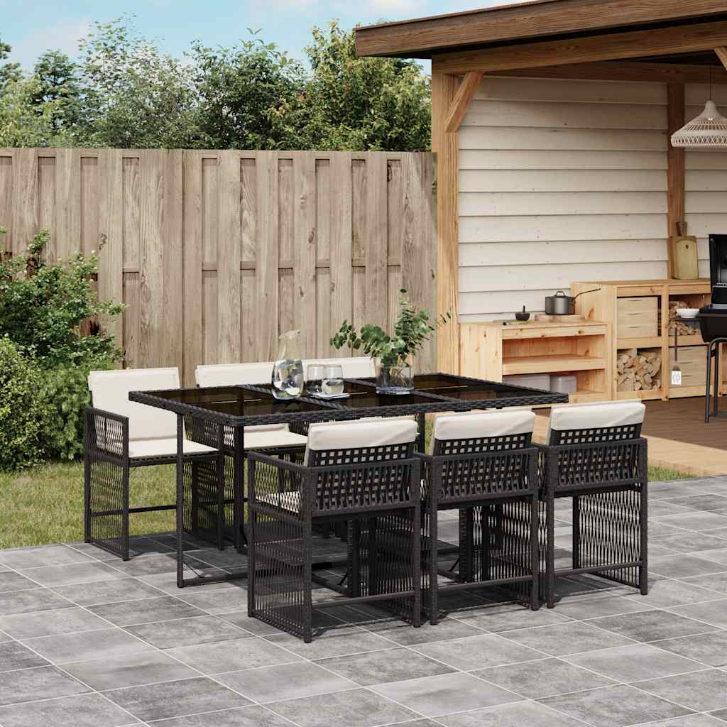 7-cz. zestaw mebli ogrodowych z poduszkami, czarny, polirattan vidaXL
