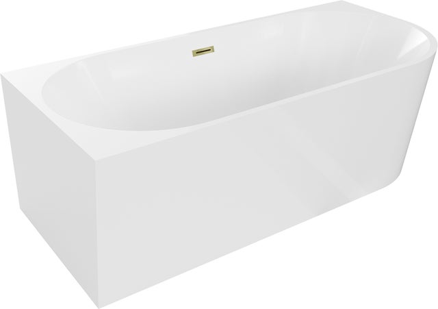 Mexen Mia wanna wolnostojąca narożna lewa 160 x 80 cm, biała, przelew złoty - 52691608000L-50