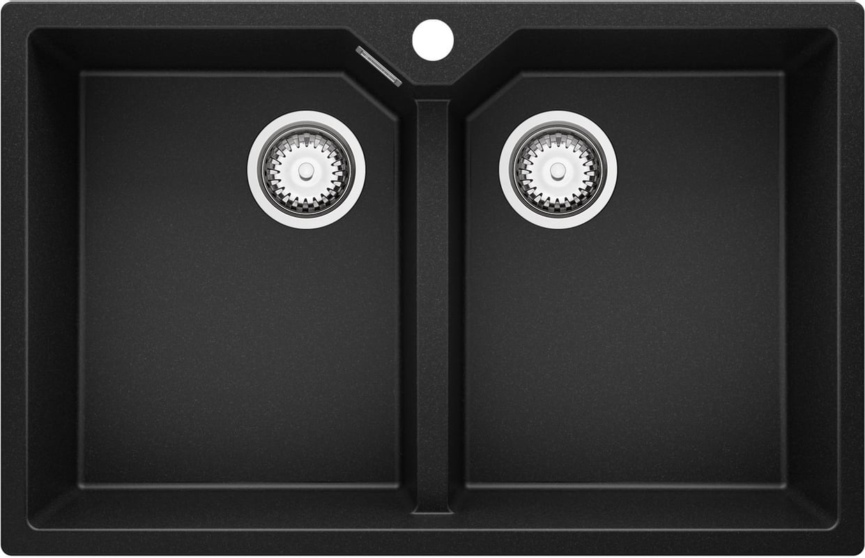 Zlewozmywak Czarny 78x50cm, Zlew Kuchenny 2 Komorowy + Syfon, Nablatowy do szafki od 80cm - Madryt Twin PRIMAGRAN