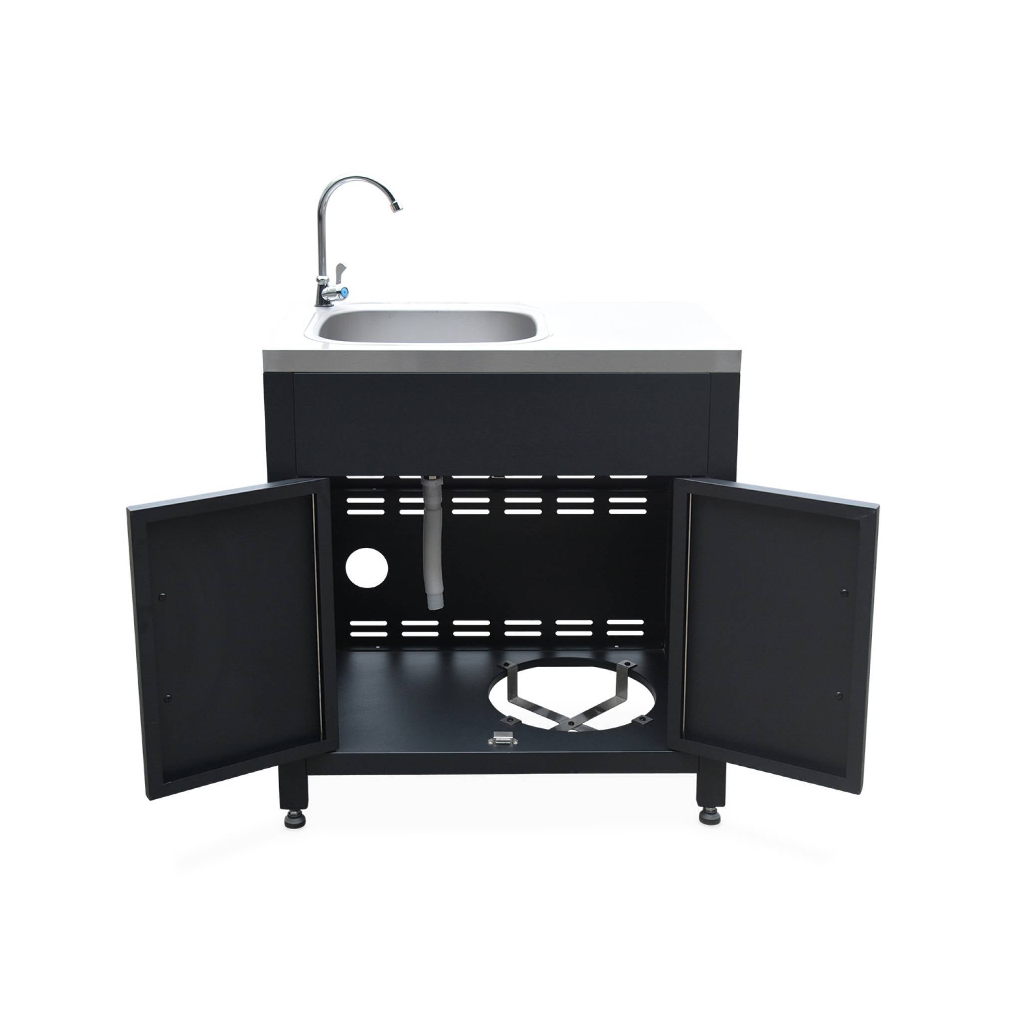 Cozinha exterior em aço com lava-loiça, 80cm, Grimaud, Preto, 52.5x80x114 cm - 6