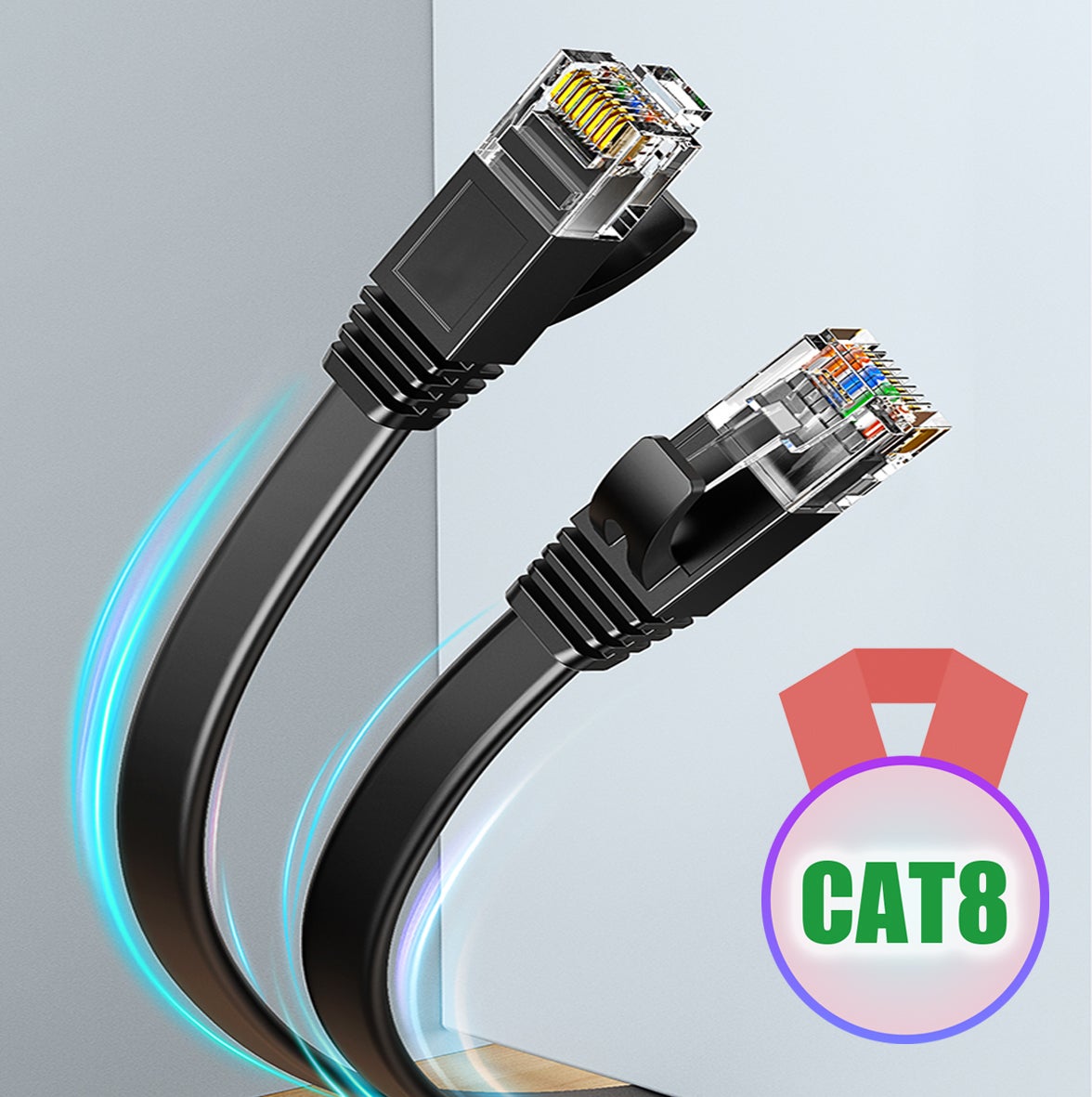 Elfcam® - 10m Cable Ethernet Cat 8, Plat Cable Reseau LAN WAN, SFTP 30AWG CAT8, 2000Mhz 40Gbps avec Connecteurs RJ45 Haute Qualite... (10M) - 4