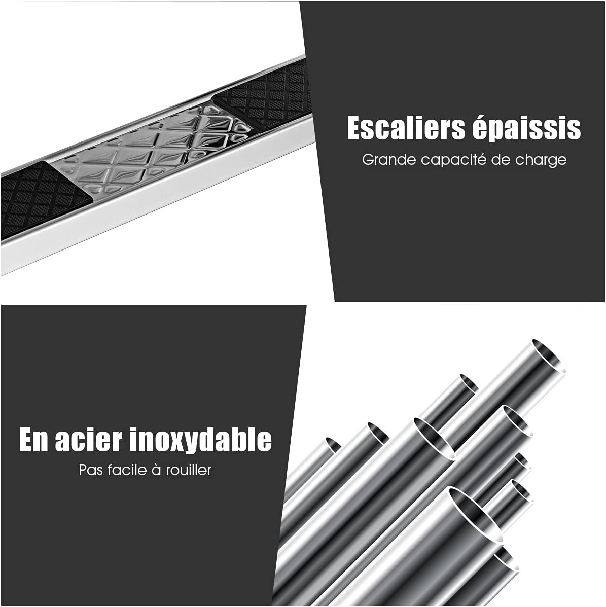 Escalera de piscina de acero inoxidable de 3 peldaños (132 x 50 x 26,5 cm) con pedales antideslizantes y base de plástico - 3