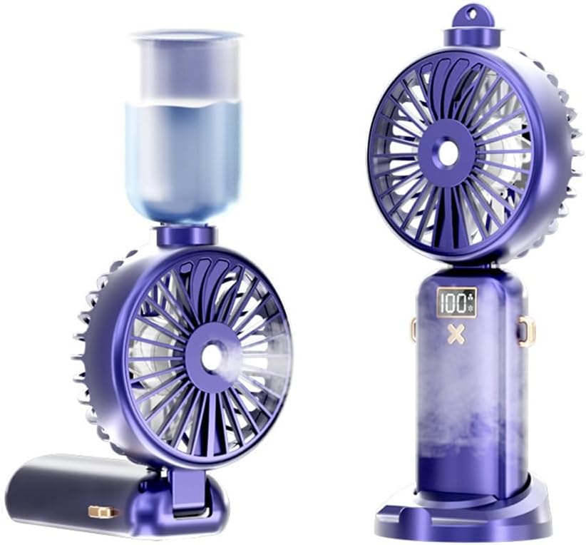 Przenośny akumulatorowy wentylator do mgły - z wyświetlaczem LED, 5 prędkościami, składany i bezprzewodowy, USB/bezprzewodowy, idealny na kemping