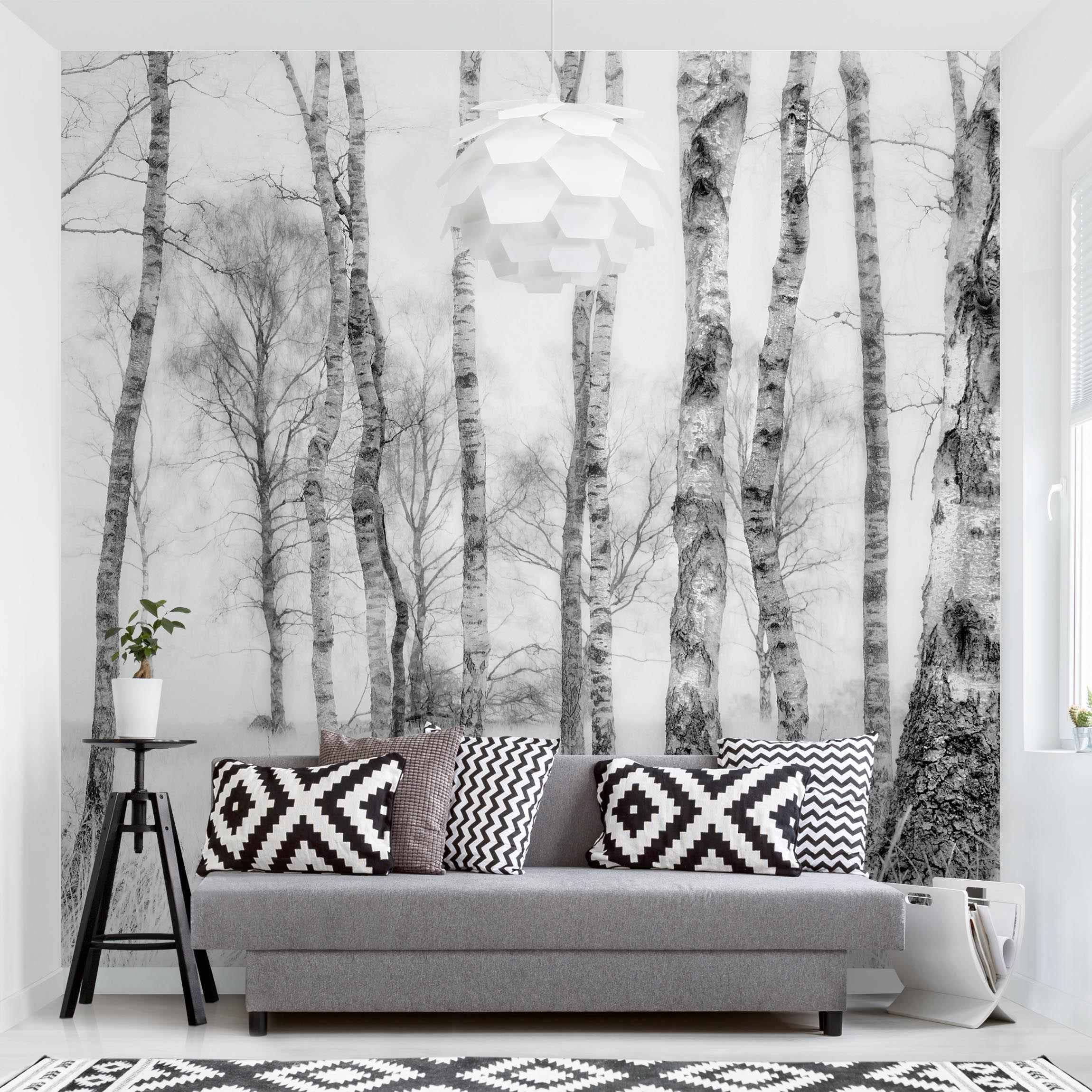 Papel pintado fotomural bosque naturaleza blanco y negro 262 - salón dormitorio cocina pasillo - tnt 336 x 336 cm smart