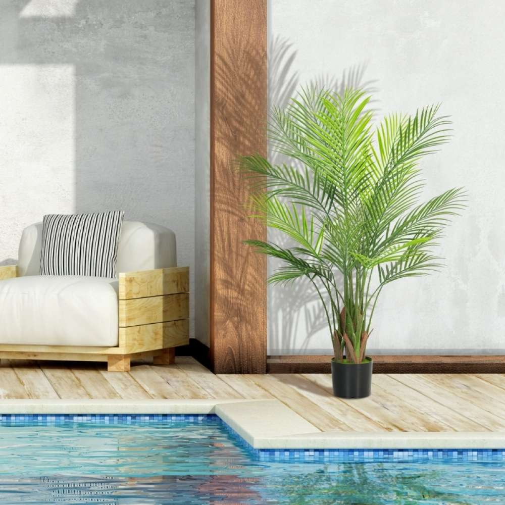 Palmier artificiel 120cm avec pot – Plante décorative réaliste 22 feuilles PE, anti-UV, sans entretien, pot ciment stable - 5