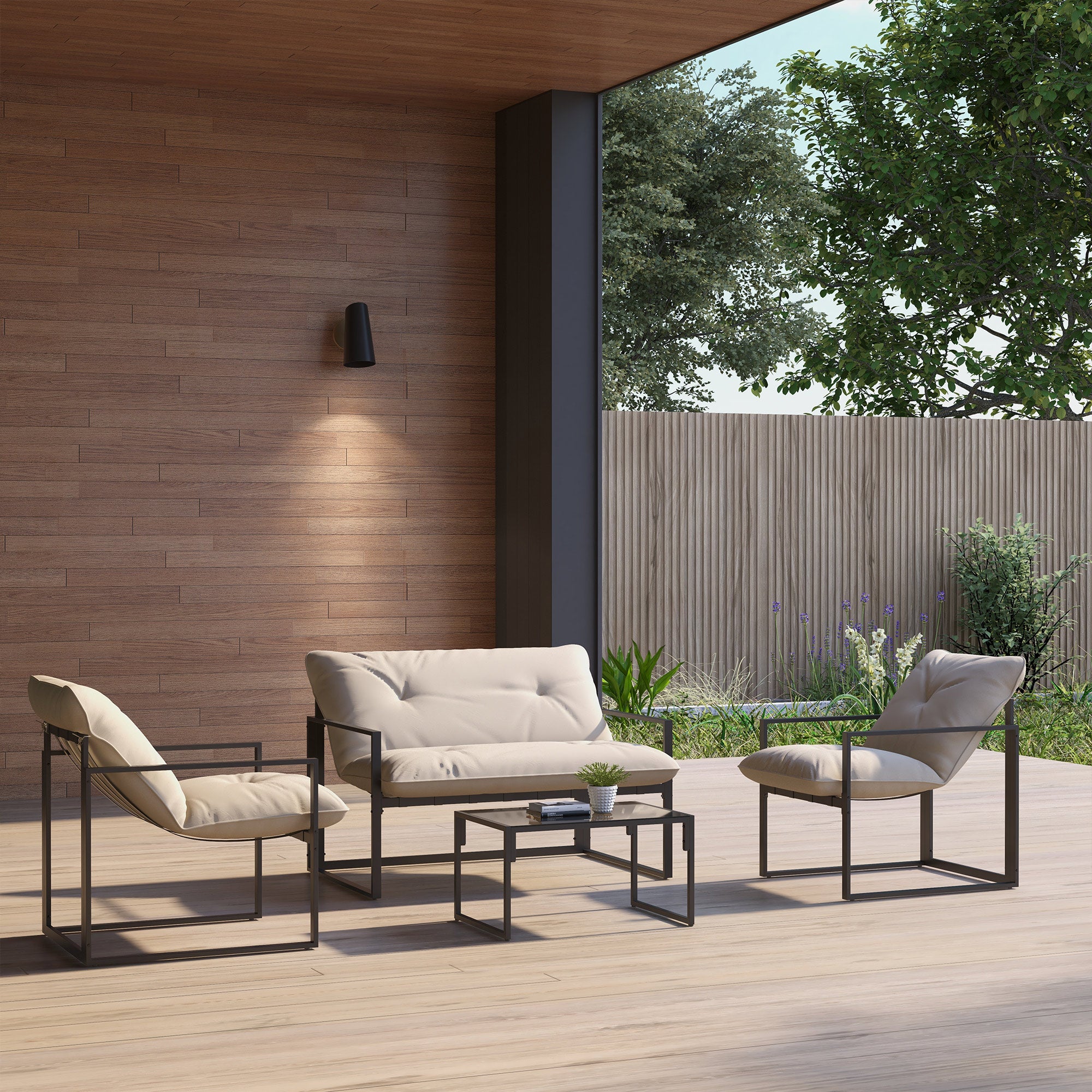 Salon de jardin 4 pièces 4 personnes avec canapé 2 places, 2 fauteuils et 1 table basse gris - 3