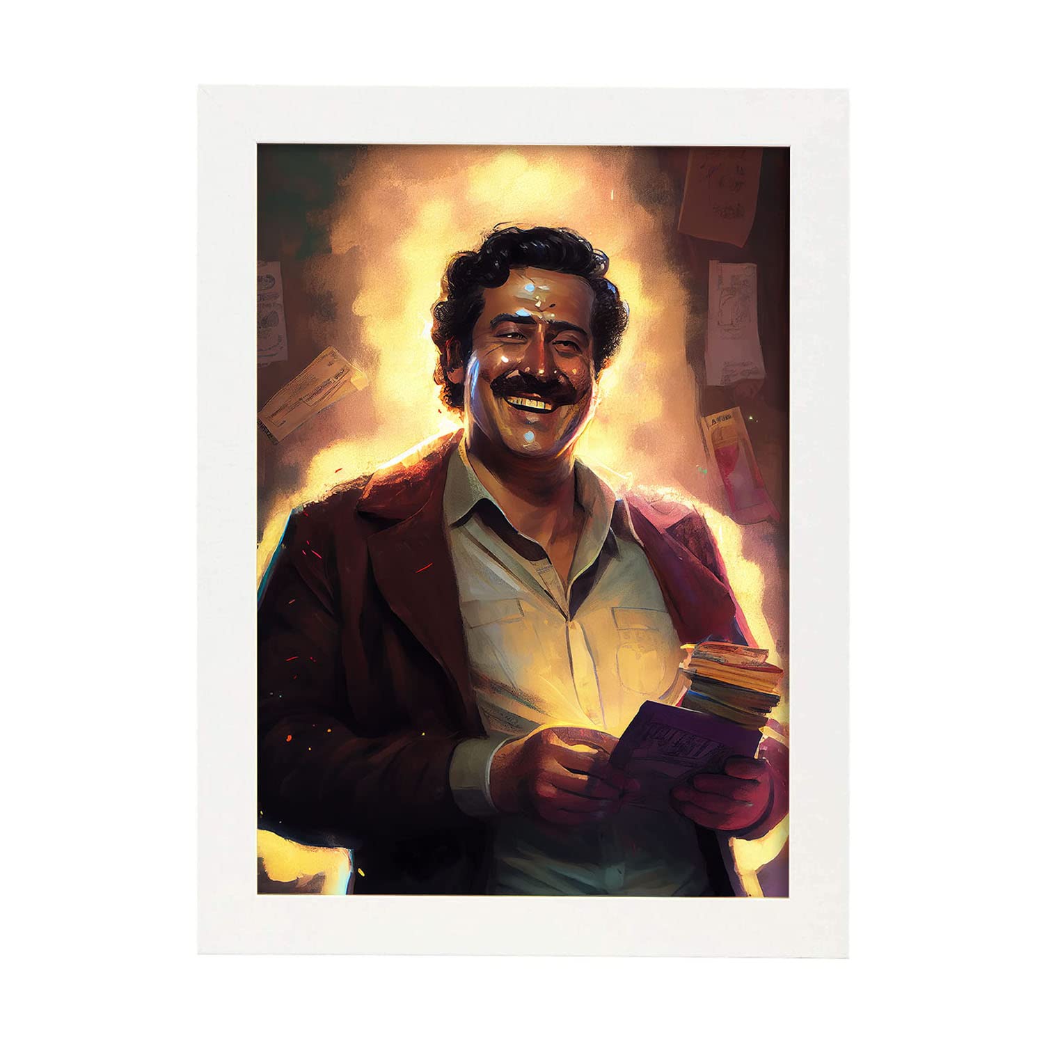 Nacnic poster de pablo escobar en estilo retrato a todo color ilustraciones y caricaturas de personajes históricos famosos diseño y a3 marcos blancos