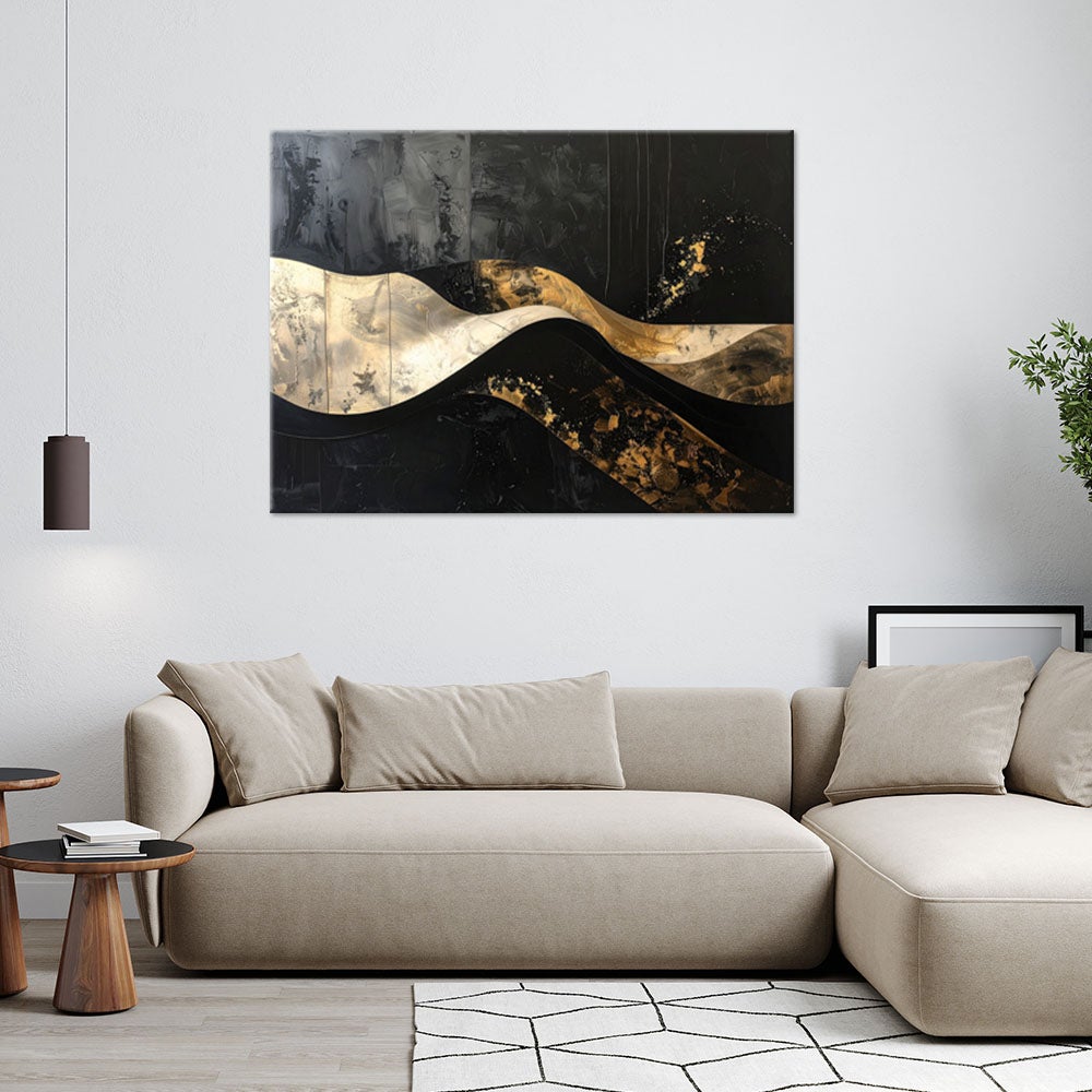 Obraz do salonu sypialni biura, Abstrakcja fale linie czarny beżowy 60x40 - 2
