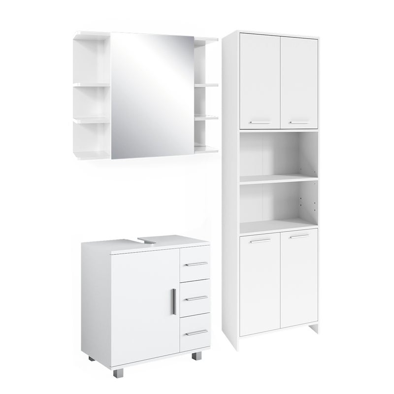Vicco Zestaw mebli łazienkowych Maris, Biały, 3 części, z wysoką szafką, szafką z lustrem i szafką pod umywalkę