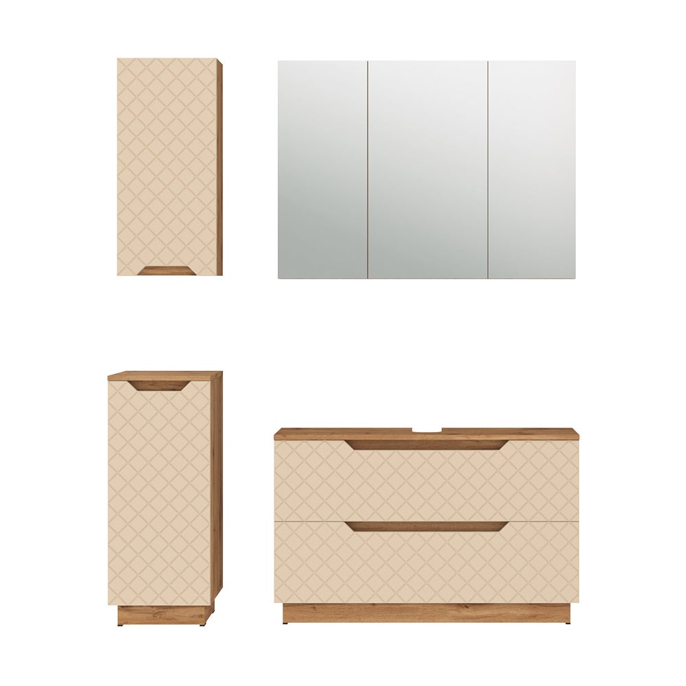Vicco Zestaw mebli łazienkowych Lotta, Dąb/kaszmir ze strukturą płytek, 4 części