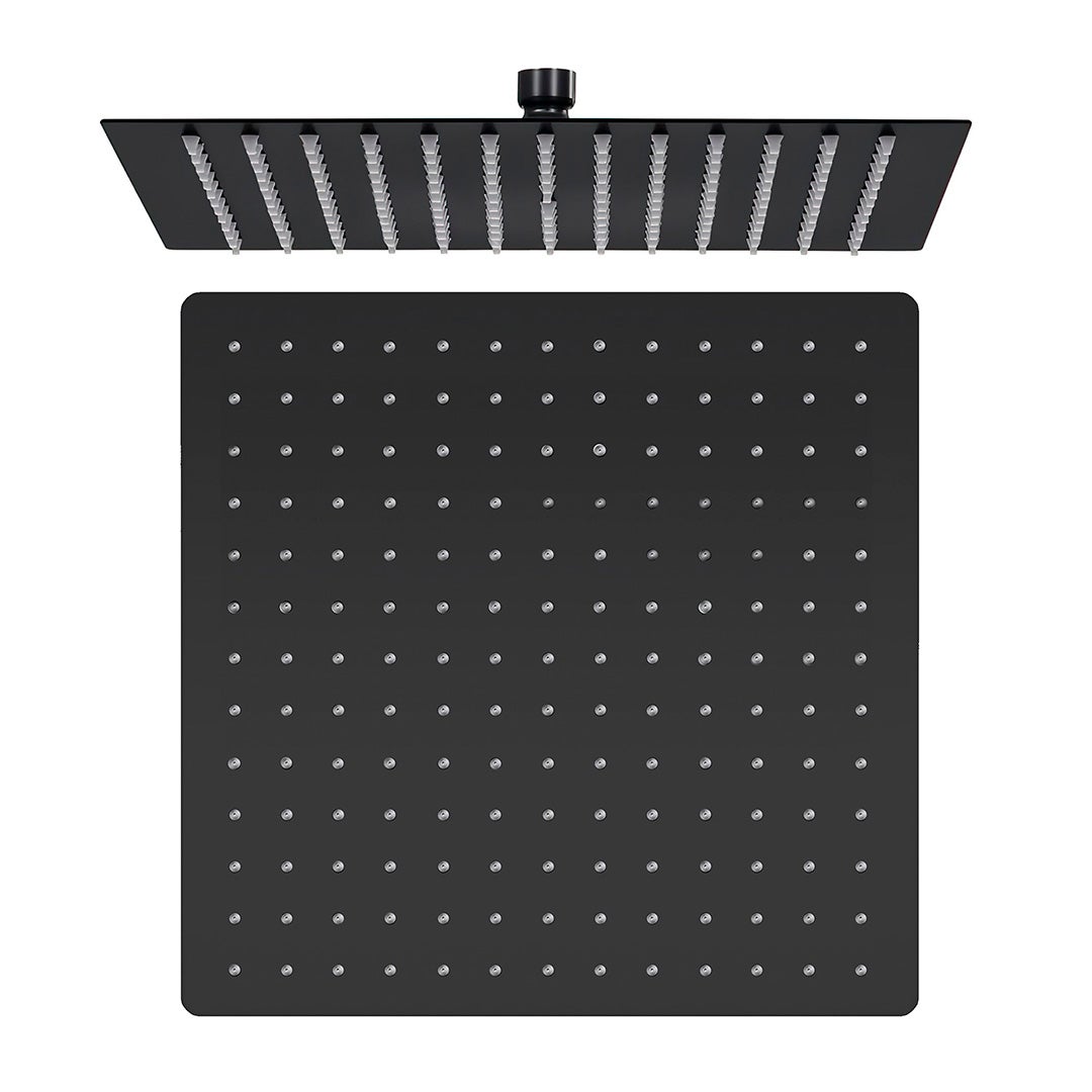 Valaz Barre de douche/baignoire thermostatique carrée réglable jusqu'à 145 cm noir mat - Série Segura - 20 cm - 3
