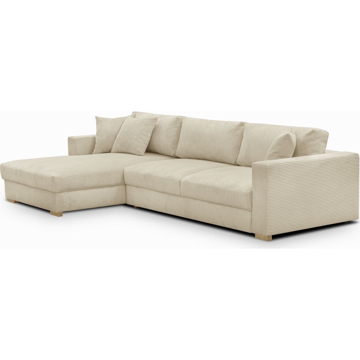 Canapé d'angle gauche convertible 5 places en velours côtelé beige - Robin - 4