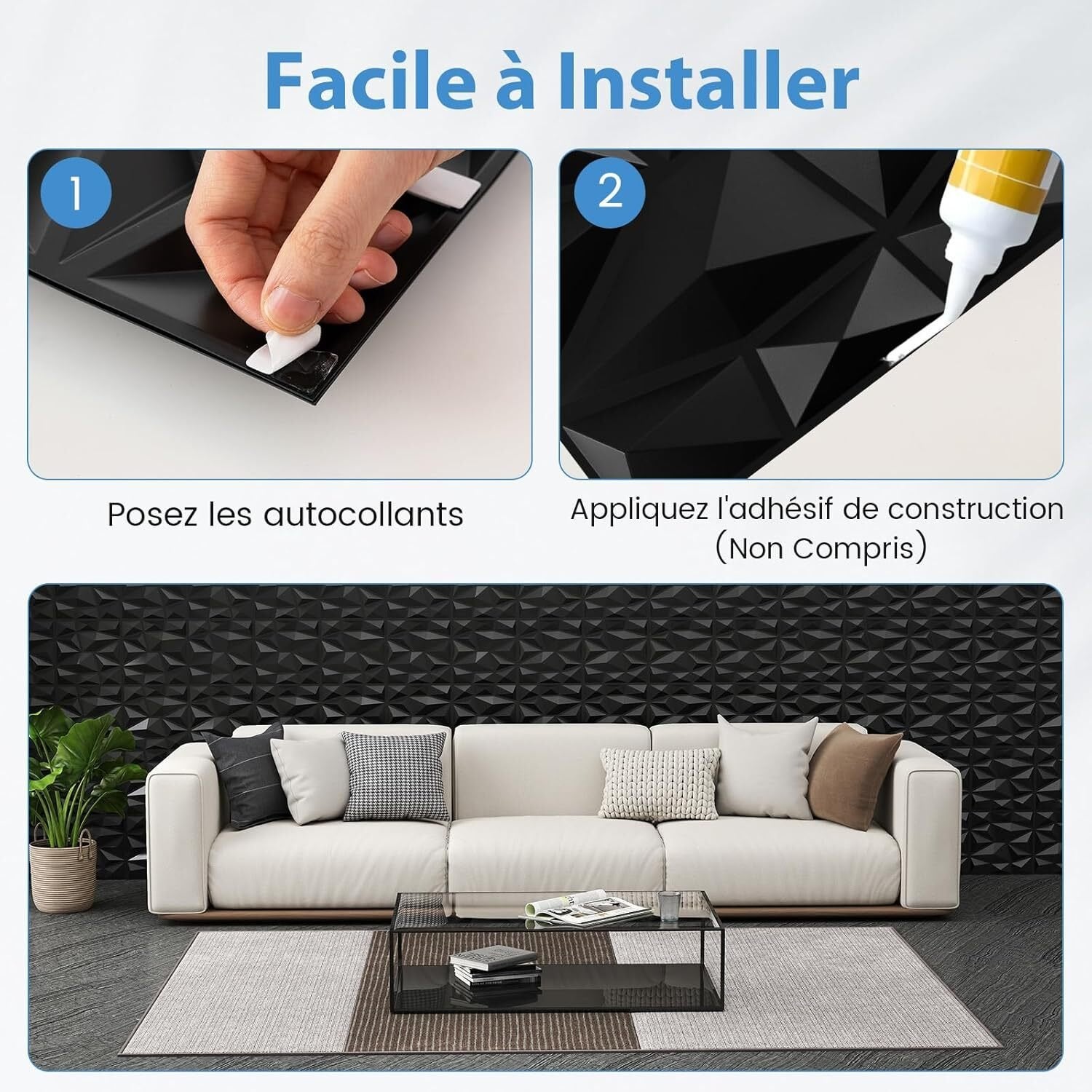 40x/10m² Panele Ścienne 3D, Okładzina Ścienna z Kwadratowych Paneli Wewnętrznych 50x50 cm z PVC, Ognioodporna z Akcentem Diamentowym do Wycinania - 3