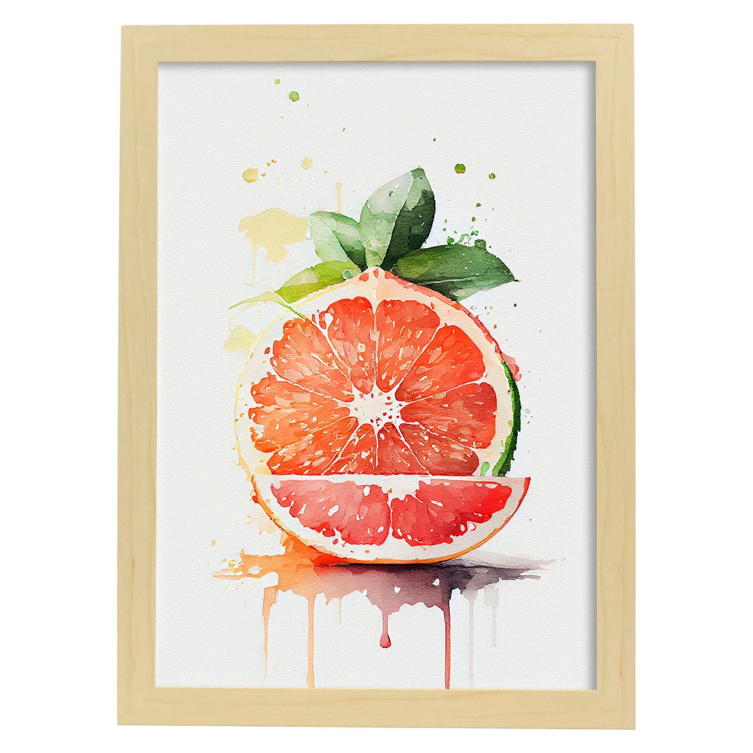 Nacnic poster de pomelo a todo color ilustraciones de frutas verduras y comida sana en estilo acuarela y modelo 1 a3 con marco de madera clara