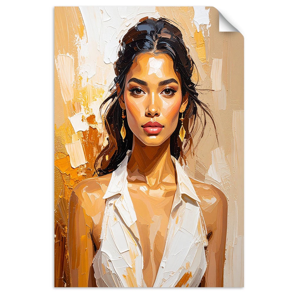 Naklejki samoprzylepne do salonu sypialni, Portret Kobiety Glamour w beżu 100x150