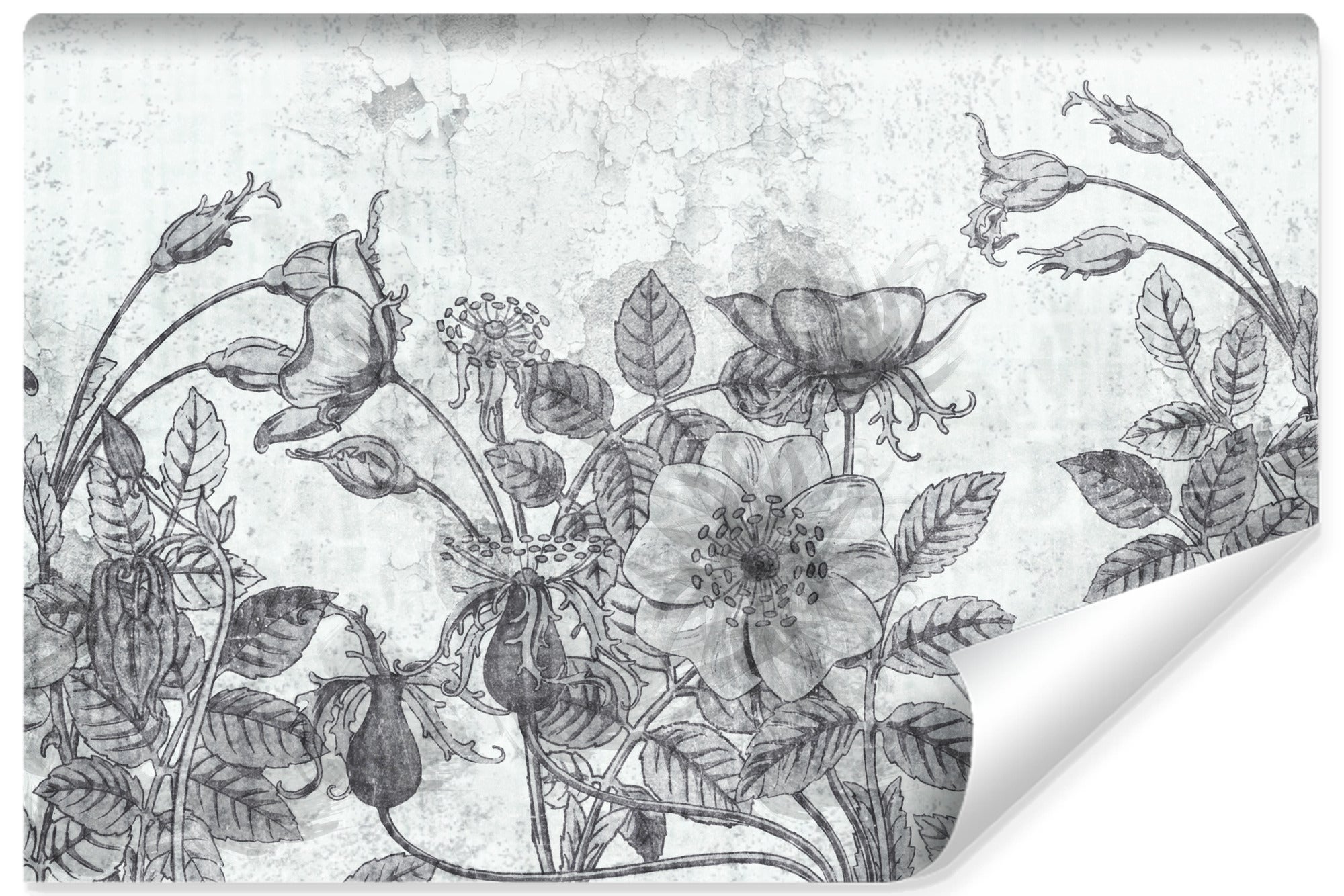 Papel pintado fotografia no tejida flores estilo vintage hormigon para salon 450cm x 300cm