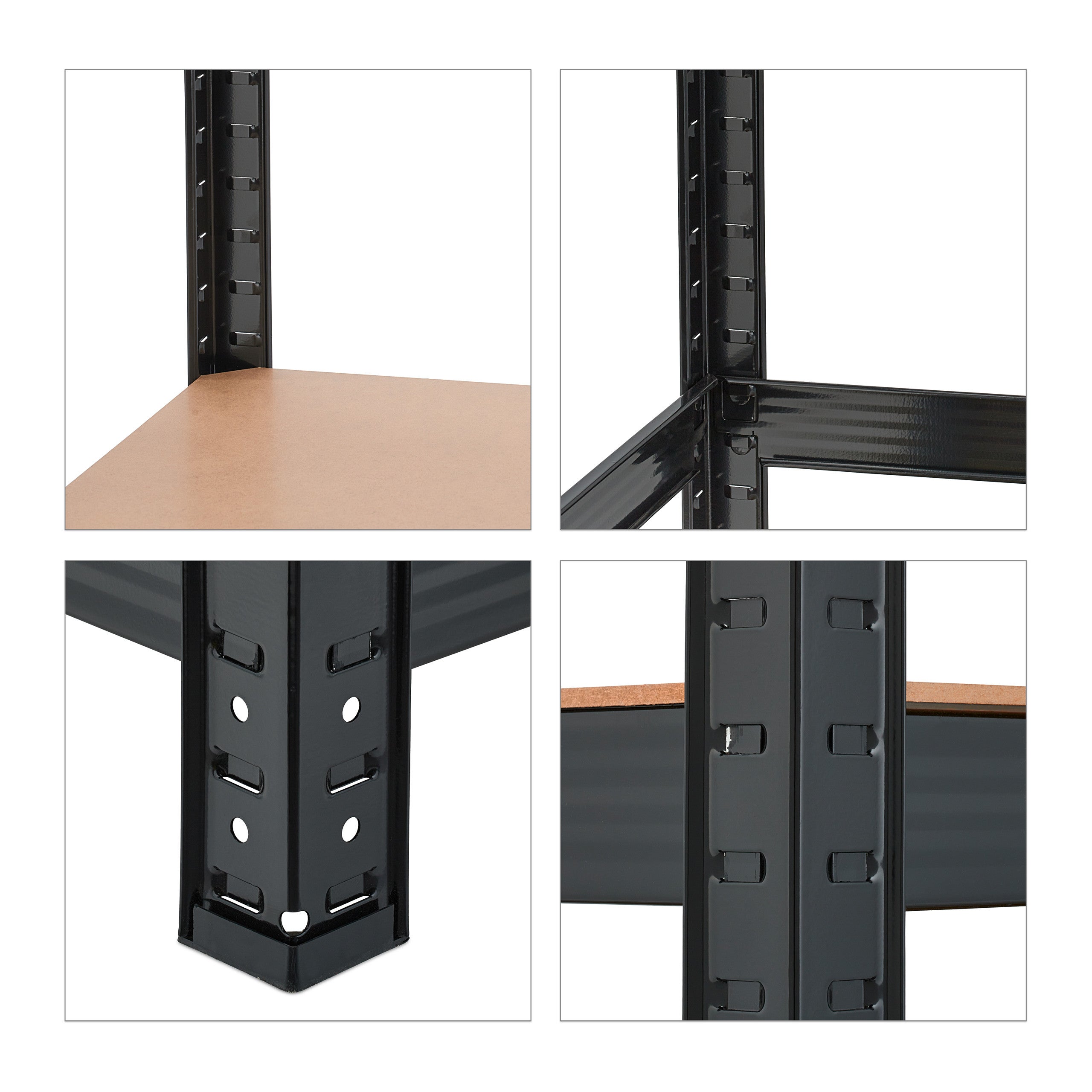 Étagère métallique de charge lourde, 5 niveaux, 180 x 100 x 30 cm, capacité de 1 250 kg, pour cave et garage, noire, Relaxdays - 8