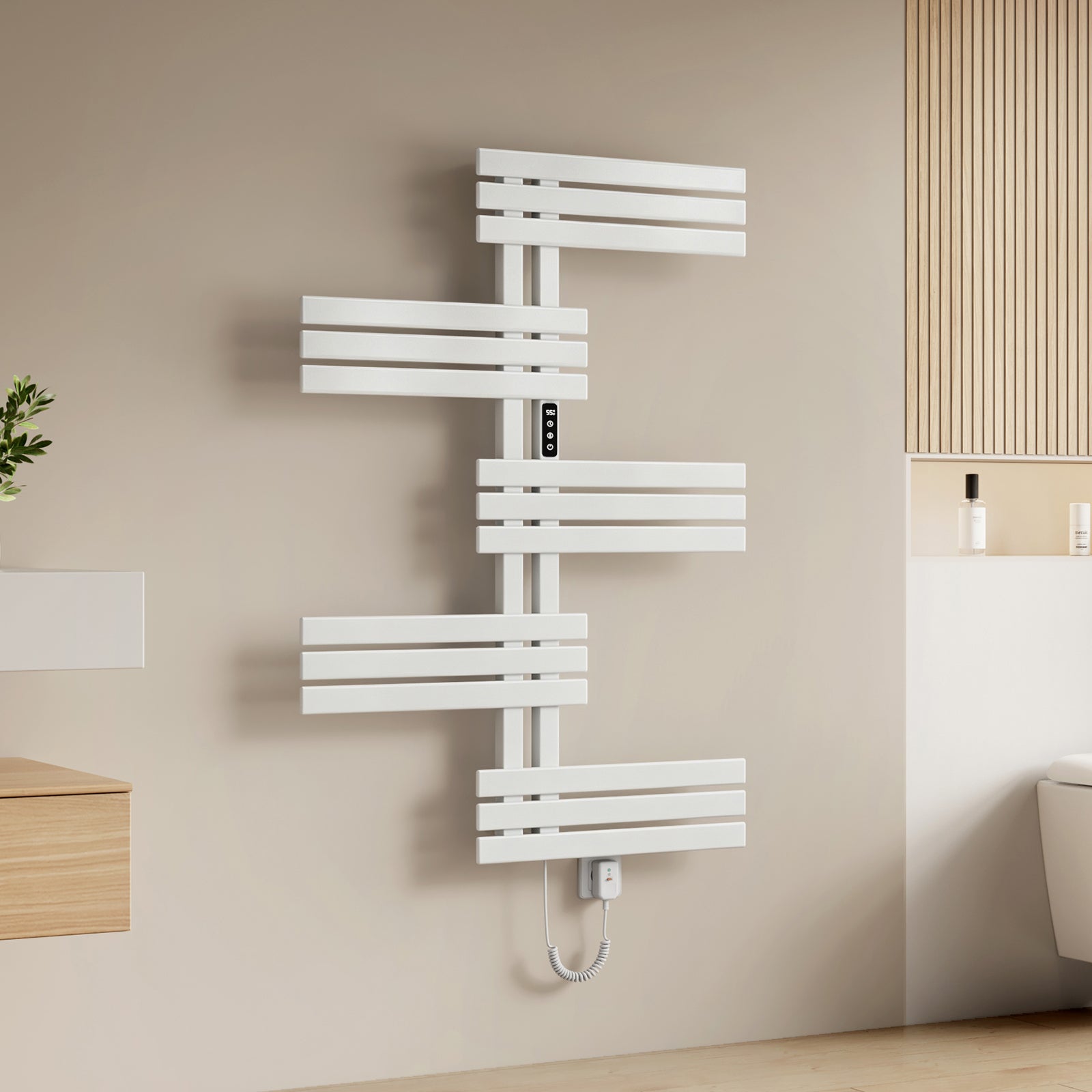 EMKE Calorifer baie portprosop electric inteligent - 117,5 x 80 cm, 400 W, WiFi, 6 Moduri, IP45, Alb Strălucitor