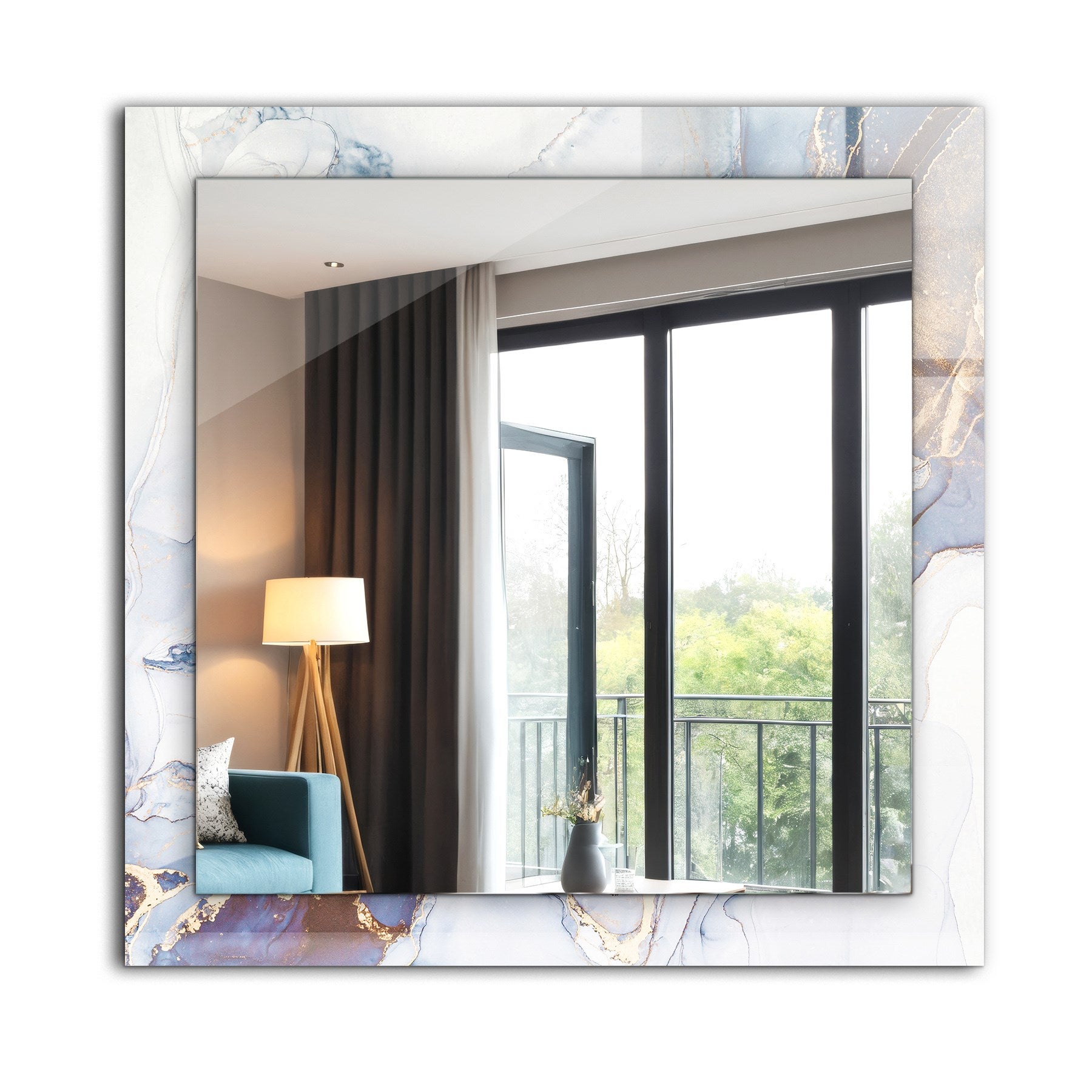 Lustro z nadrukiem kwadratowe 60x60 cm - abstrakcyjny marmur - eleganckie do salonu