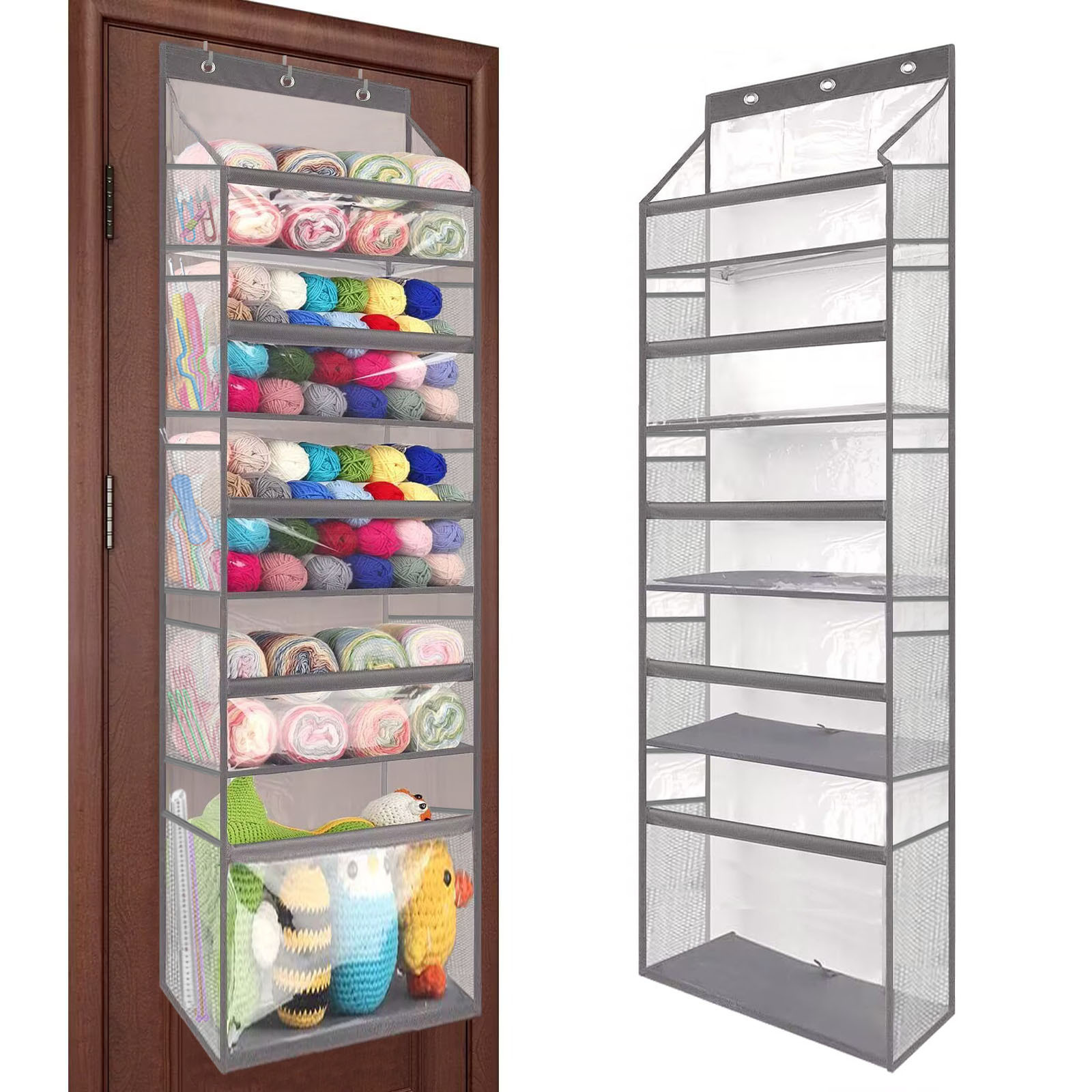 Organizador de pvc transparente para colgar sobre la puerta con 5 bolsillos grandes para guardar gorras y objetos de almacenamiento en el armario.