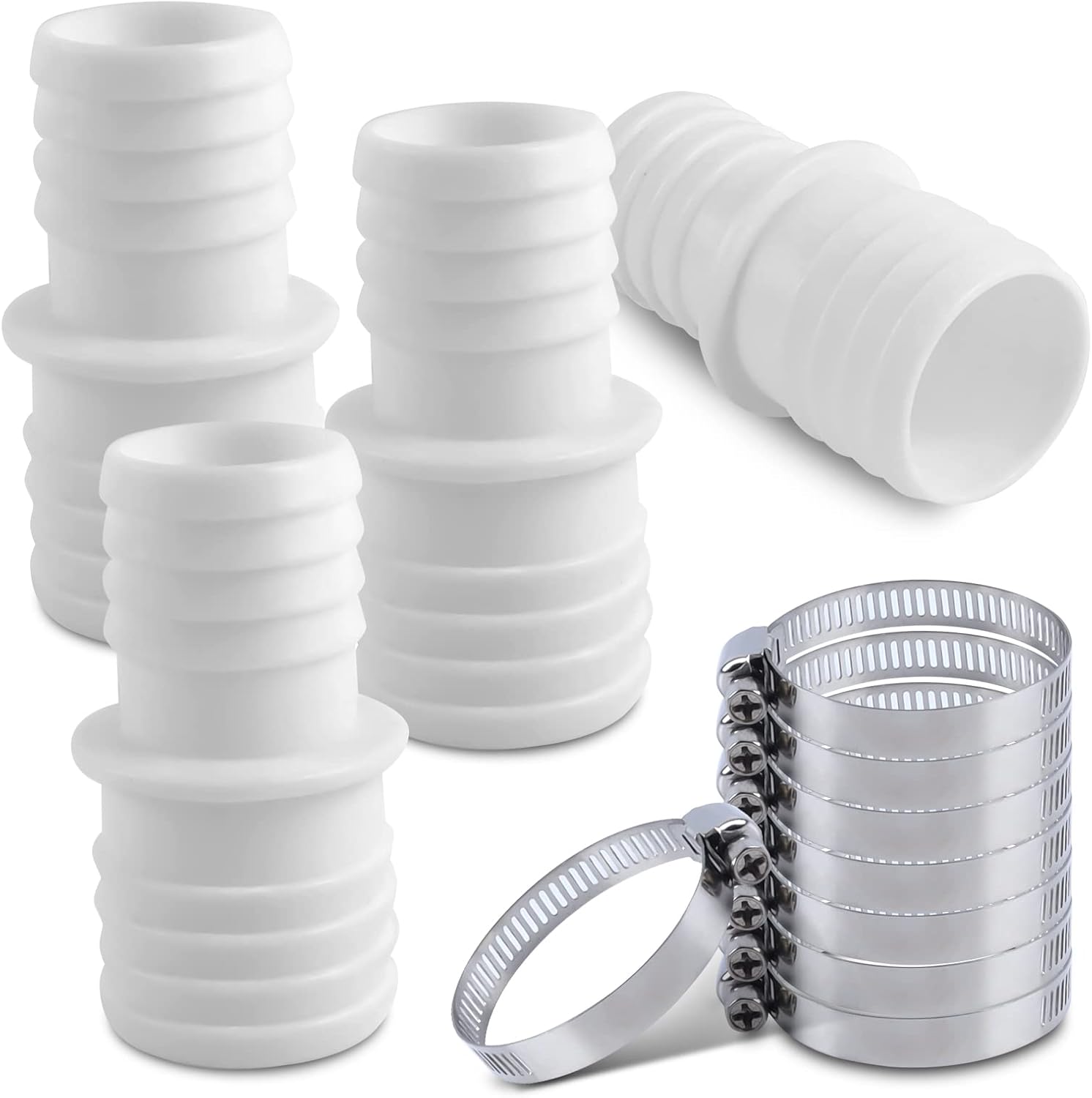 Zestaw 4 szt. Złączek do węży basenowych 32 mm i 38 mm, Złączka do węża z zaciskami, Adapter z 32 mm na 38 mm, Złączka do basenu
