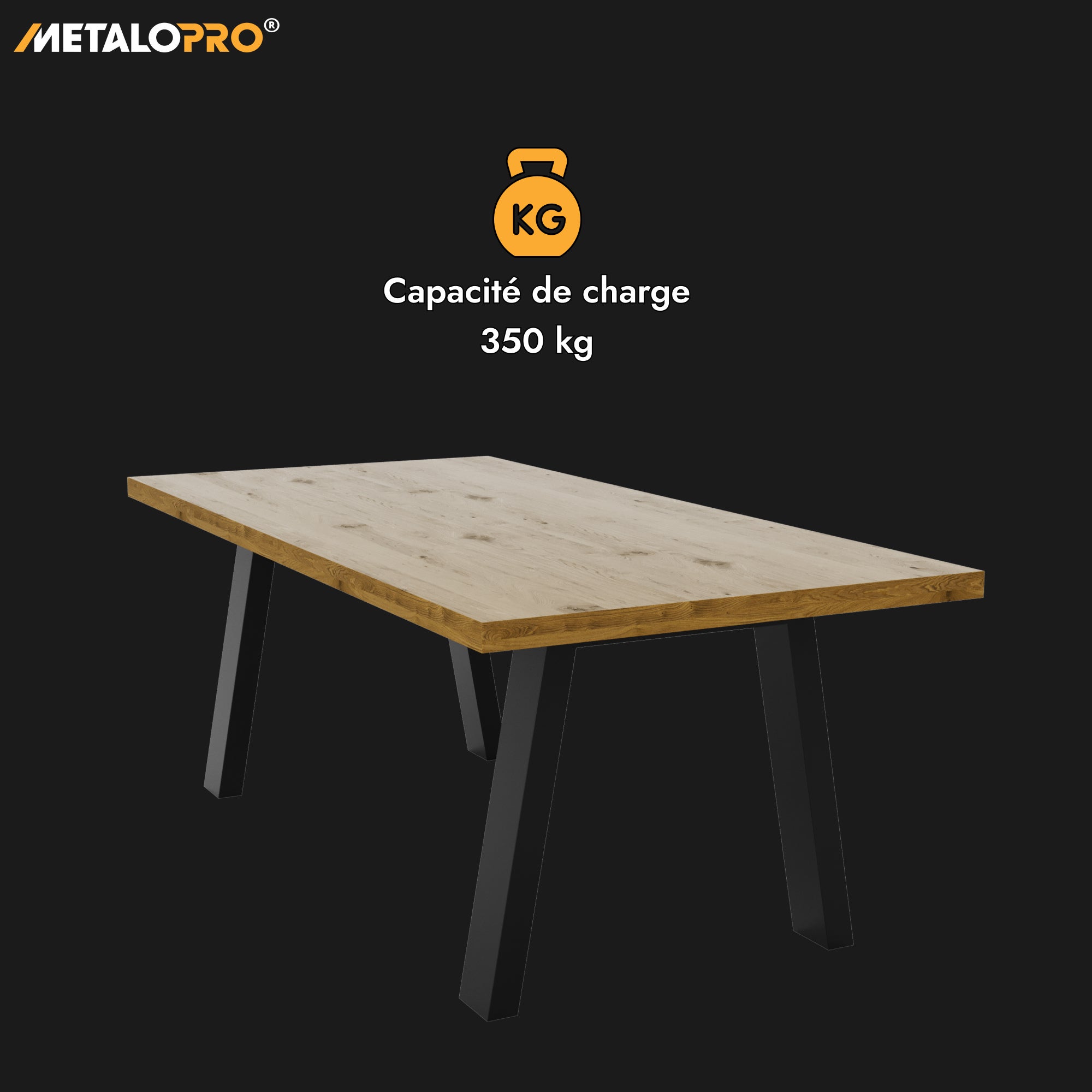 MetaloPro Thusia Extreme - Pieds de table en métal noir, stables, forme trapèze, robustes pour table à manger, bureau et salon - 140x80x72 - 4