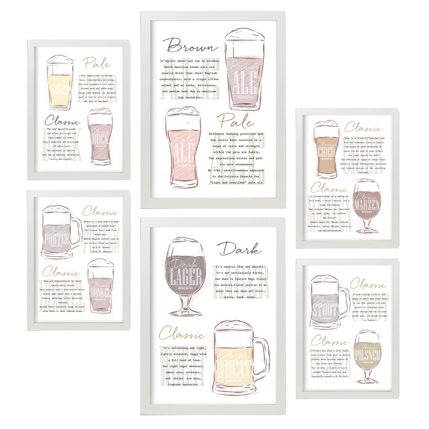 Nacnic posters de cervezas (blanco) ilustraciones de café y bebidas en estilo cartel publicitario para la a4 & a3 sin marco