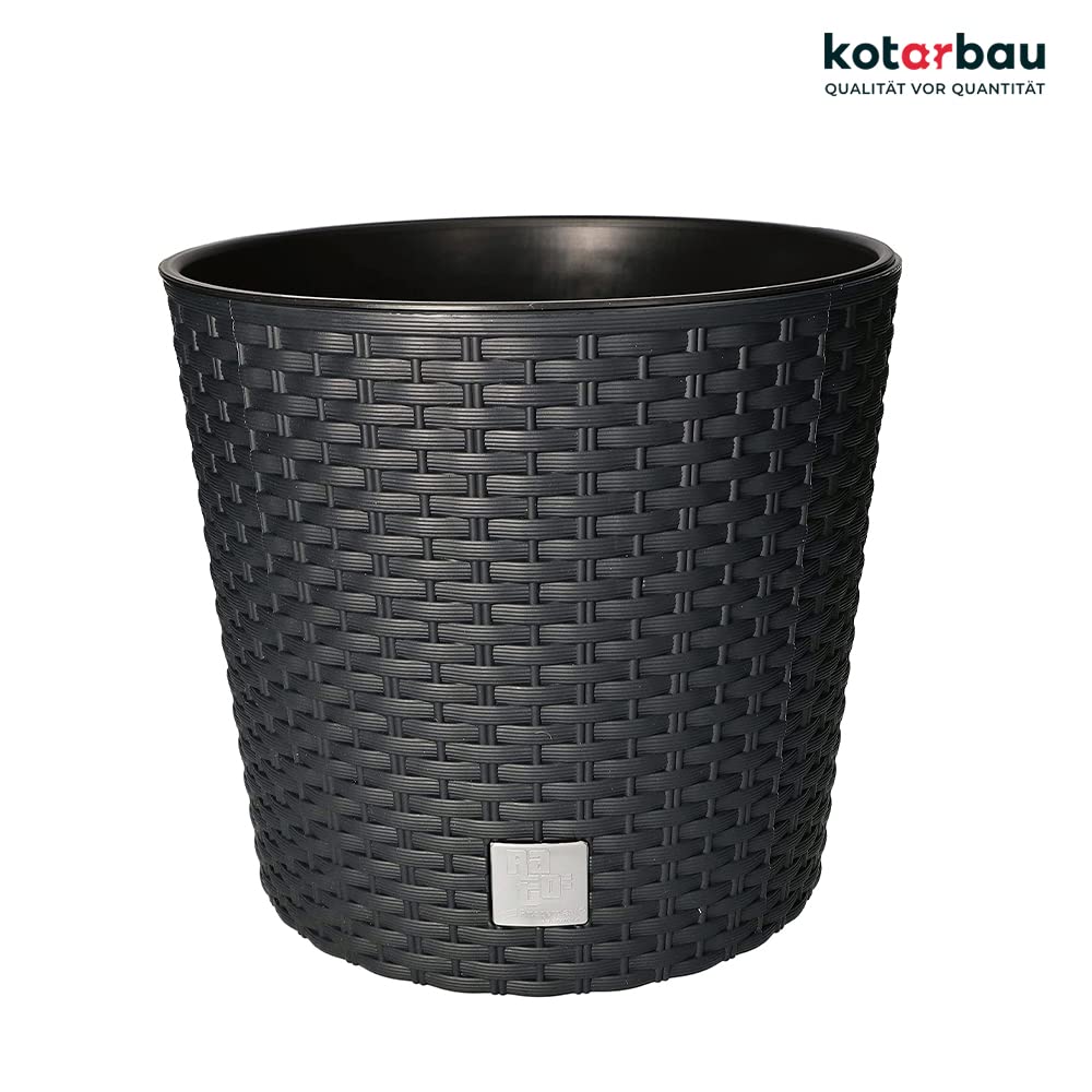 Doniczka rattan okrągła z wkładem antracyt 250x224 mm - KOTARBAU - 6