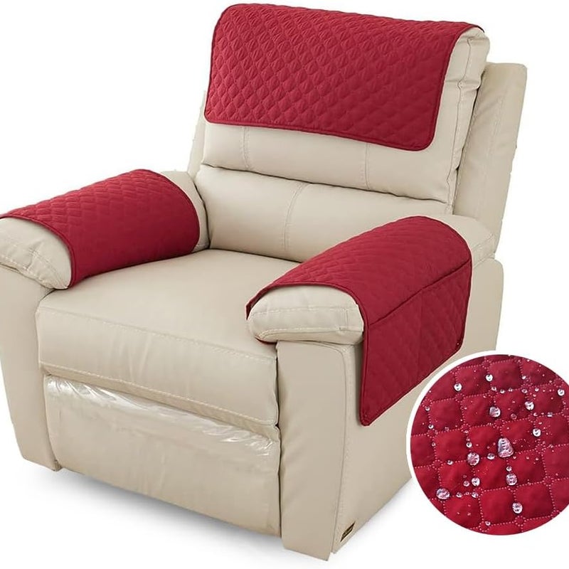 Pokrowiec na podłokietnik sofy z kieszenią, pikowany, antypoślizgowy pokrowiec na krzesło (1-osobowy, czerwony)