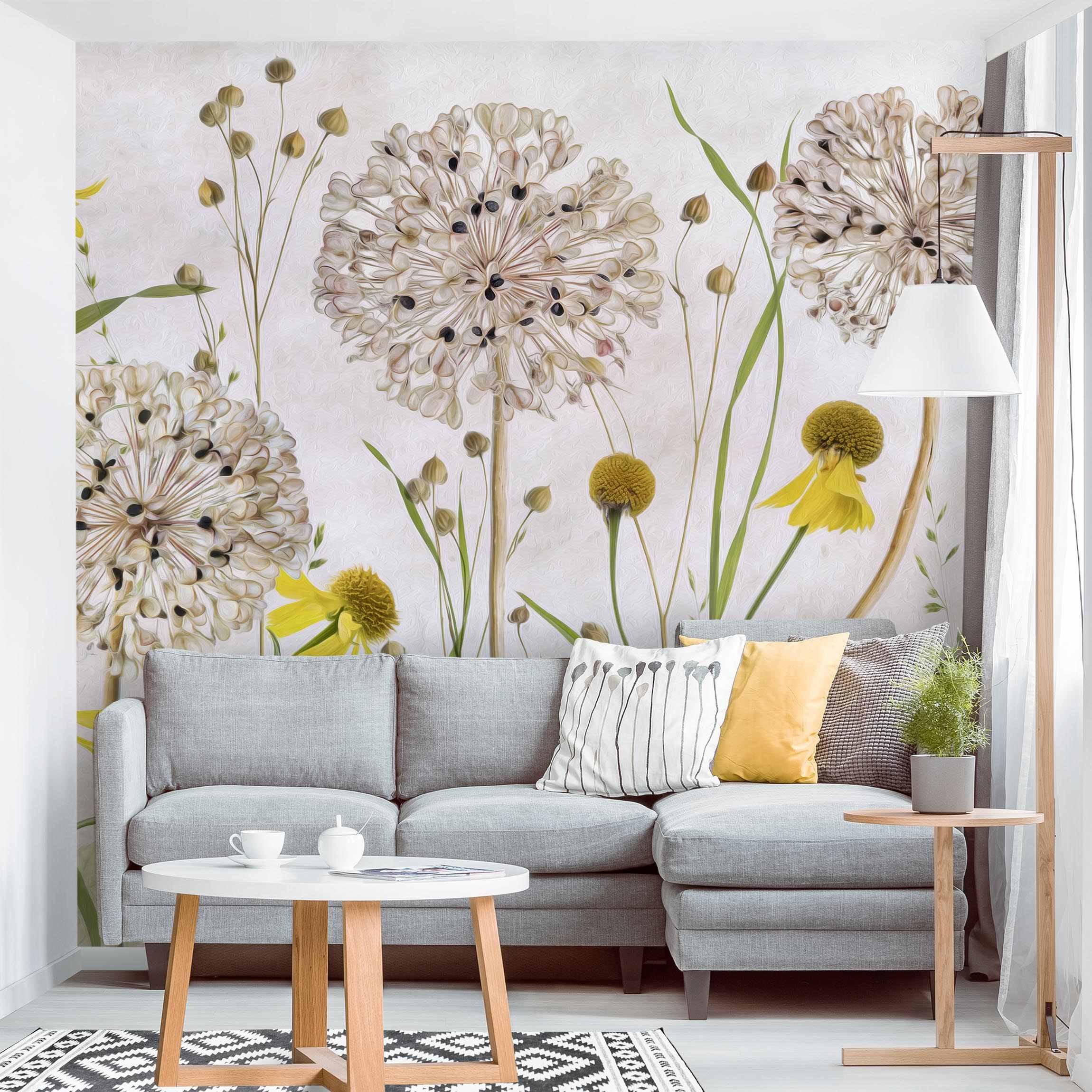 Papel pintado fotomural flores allium helenio vintage 225 - salón dormitorio cocina pasillo - tnt 192 x 192 cm adhesivo