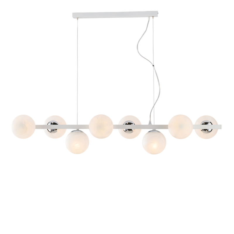 Bonetti Illumina - Adrian - Lampă suspendată din fier vopsit alb și crom, 8 lumini, L. 121 x 30 - BL278-8-BCO