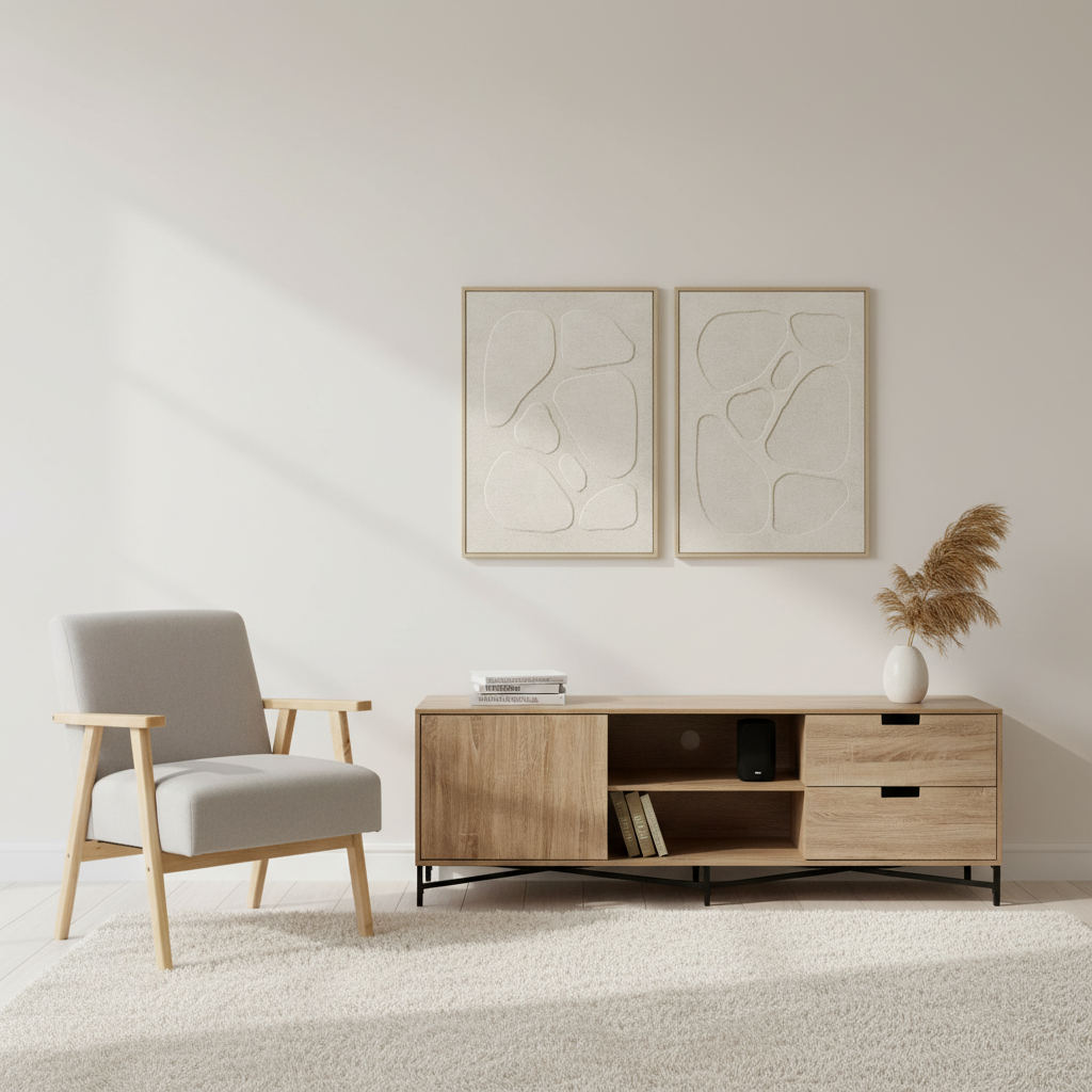 LEROY 2022 セット Set 2 cuadros abstractos decorativos beige con marco de 70x50 cm
