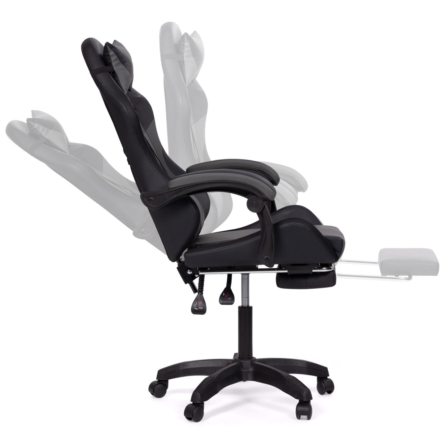 Fauteuil de gaming LED LUC avec repose-pied, coussin de tête et support lombaire noir et gris - 3