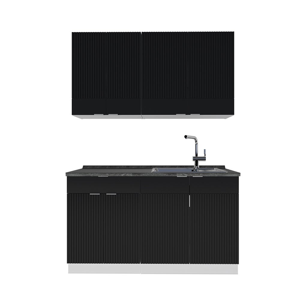 Vicco Pojedyncza kuchnia Fame-Line, Czarny w paski/biały, 140 cm , BP Antracyt