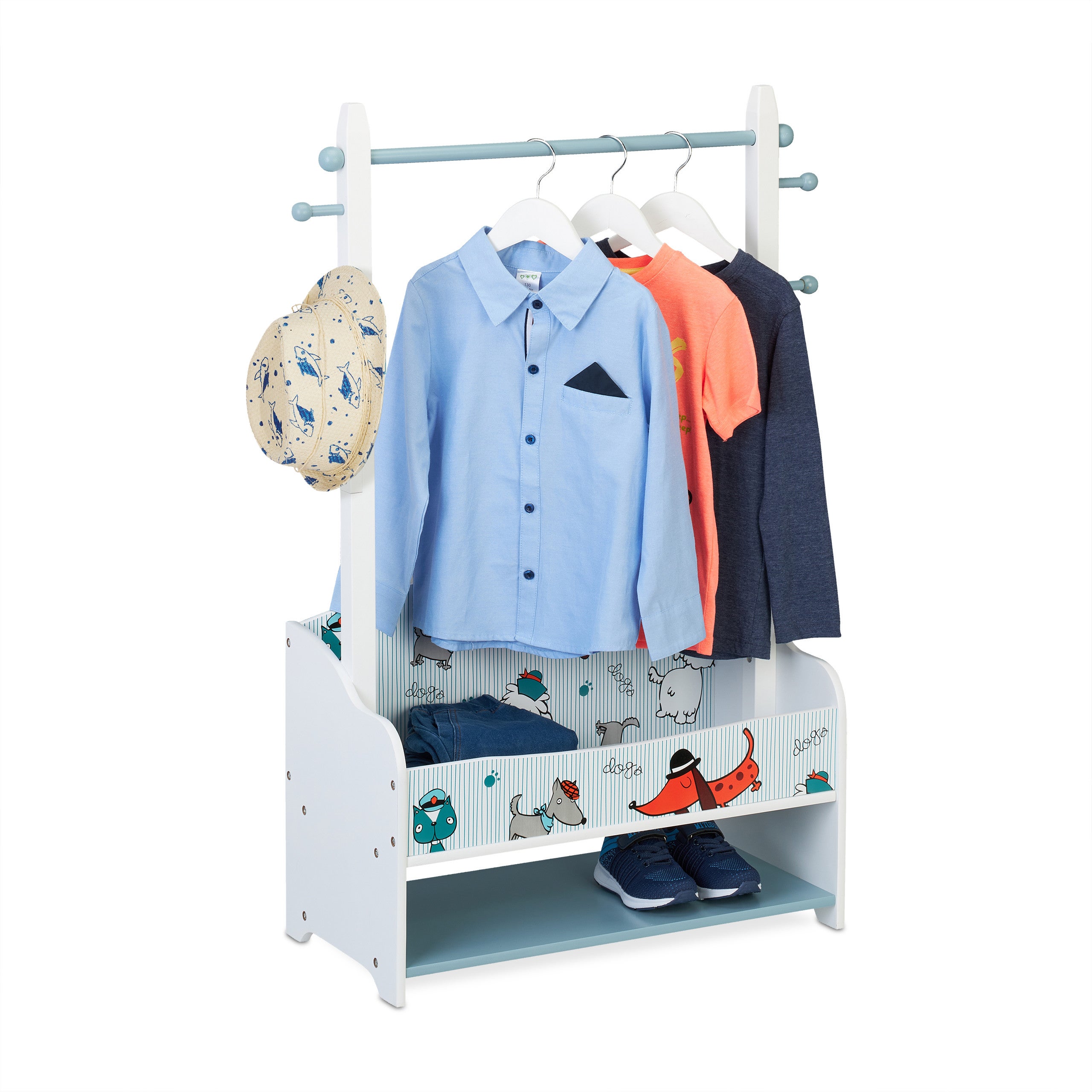 Perchero Burro Infantil VESTNES Con Estantería - Organizador Rosa/blanco 114x77x30 Cm, Para Habitación Niños