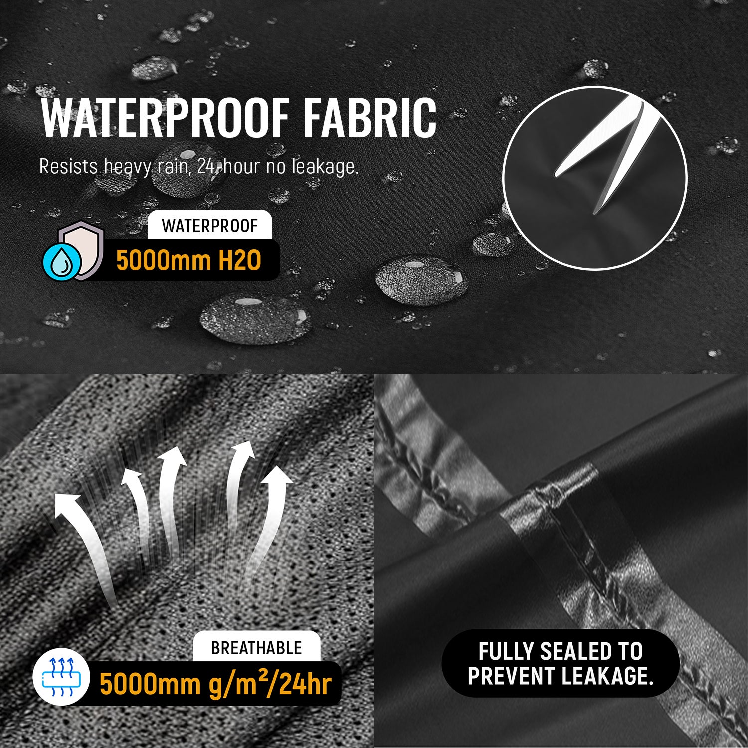 Pantalon de Travail de Pluie Imperméable BUBW Homme Taille 40, Léger Respirant Anti-Vent, Fermeture Éclair Ajustable, avec Sac de Rangement, L Noir - 5