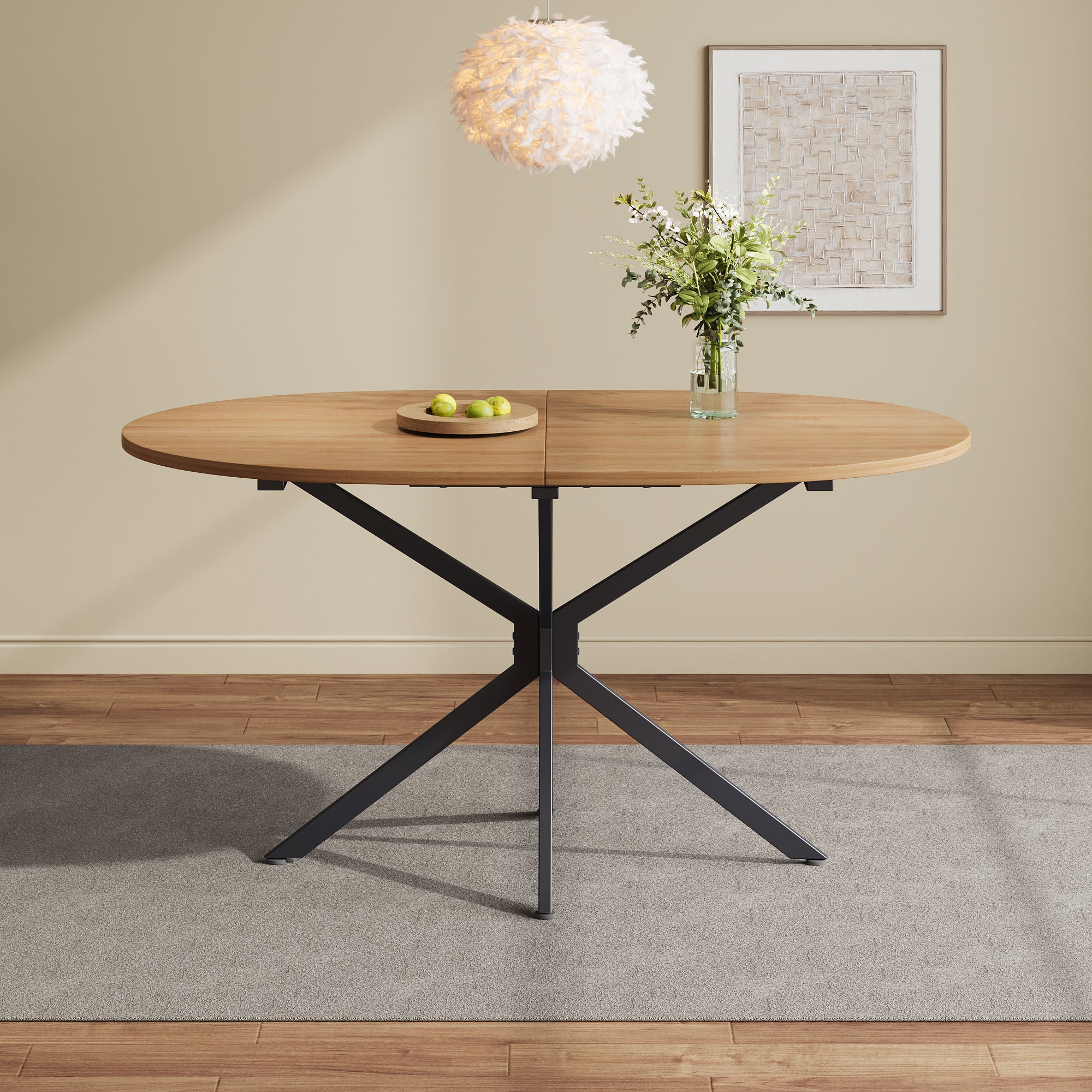 Stół jadalny owalny dla 4-6 osób - 120 x 80 x 75,5 - MDF i nogi metalowe - Naturalny - 3