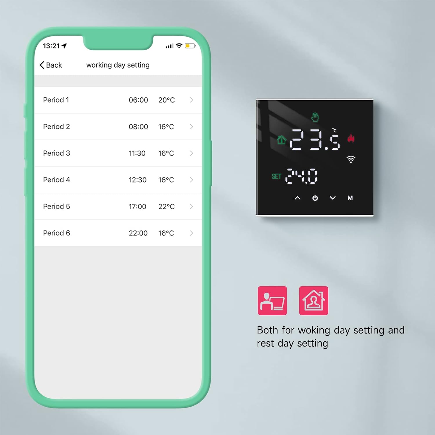 Thermostat WiFi Intelligent, Thermostat de Chaudière Programmable pour Chauffage de Chaudière Eau/Gaz, Montage Mural avec Affichage LCD Numérique - 3