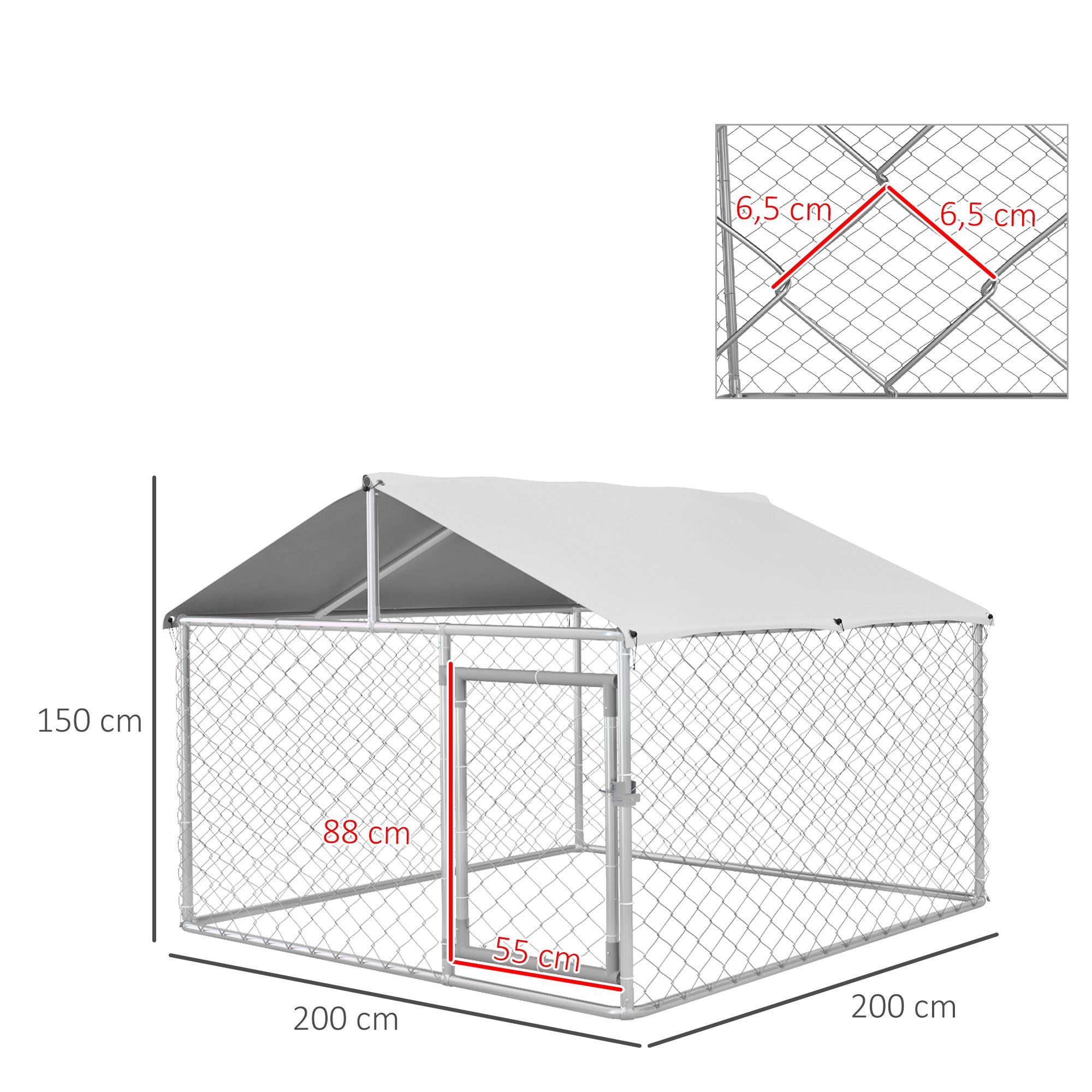 Parque para Perros PawHut Acero Galvanizado, Tela Oxford Plata 200x200x150 cm - 3