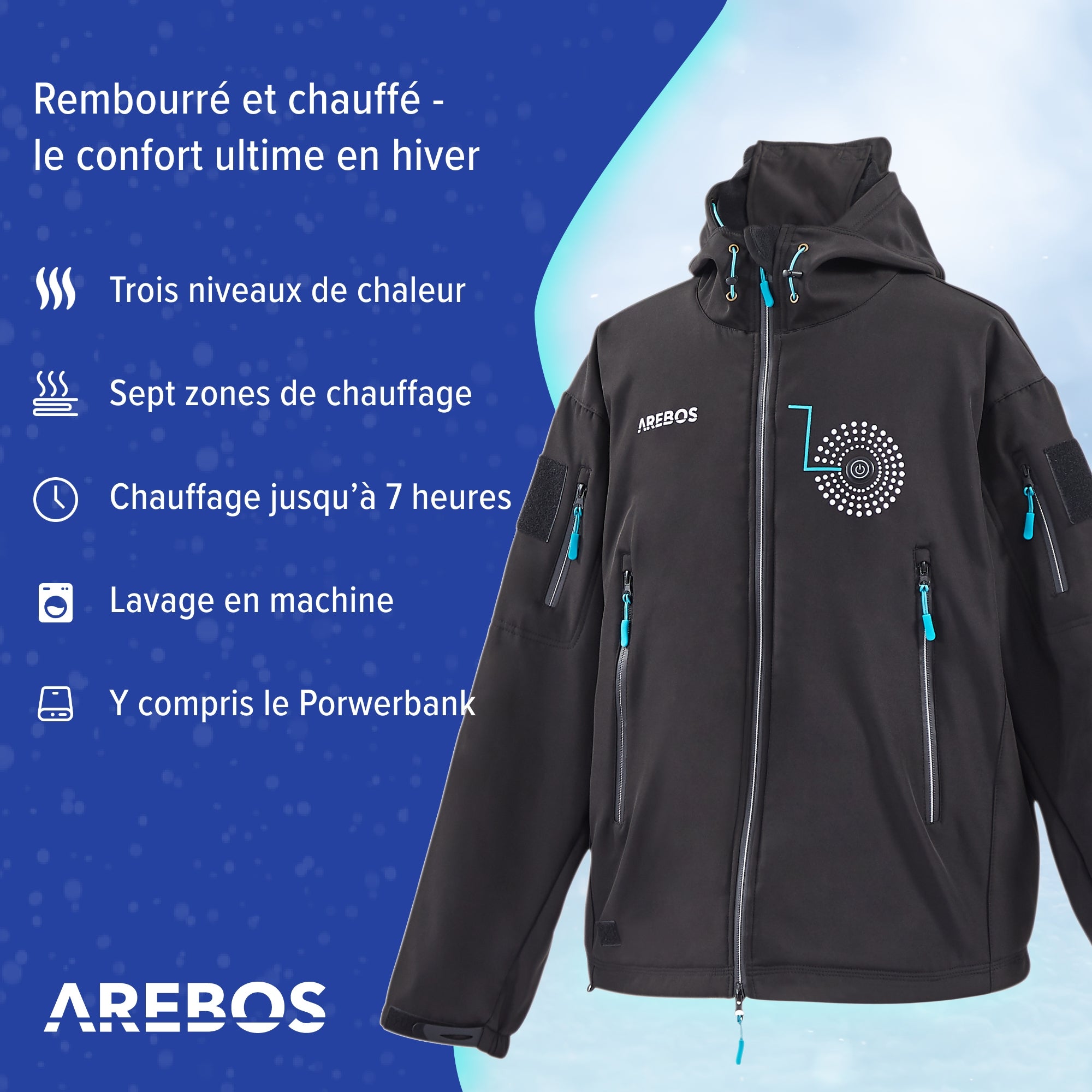 AREBOS Veste thermique chauffante Veste de sport chaude Veste d'extérieur unisex M - 3
